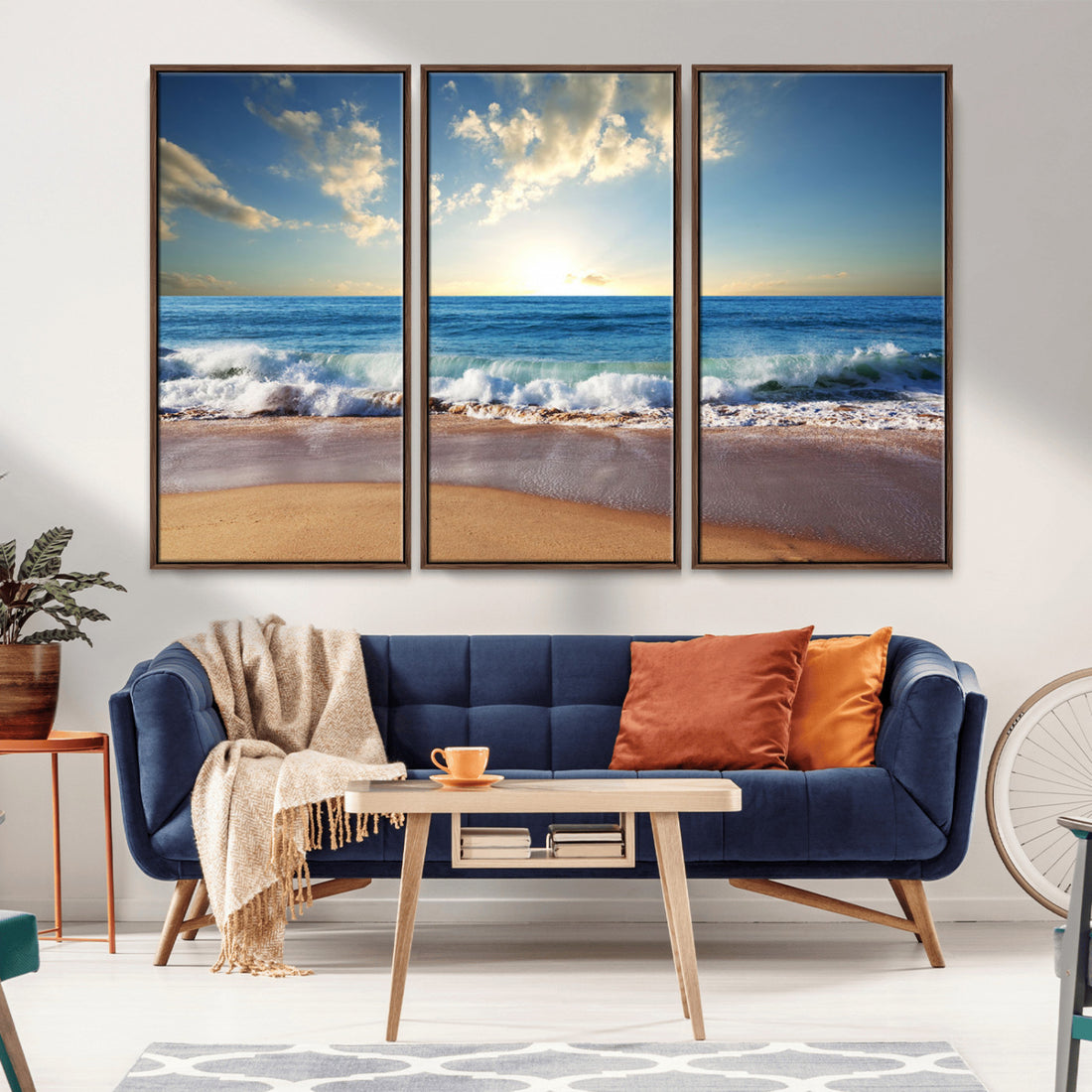 Serene Ocean Sunset Canvas Wall Art, Beach Waves at Sunset, Ready to Hang