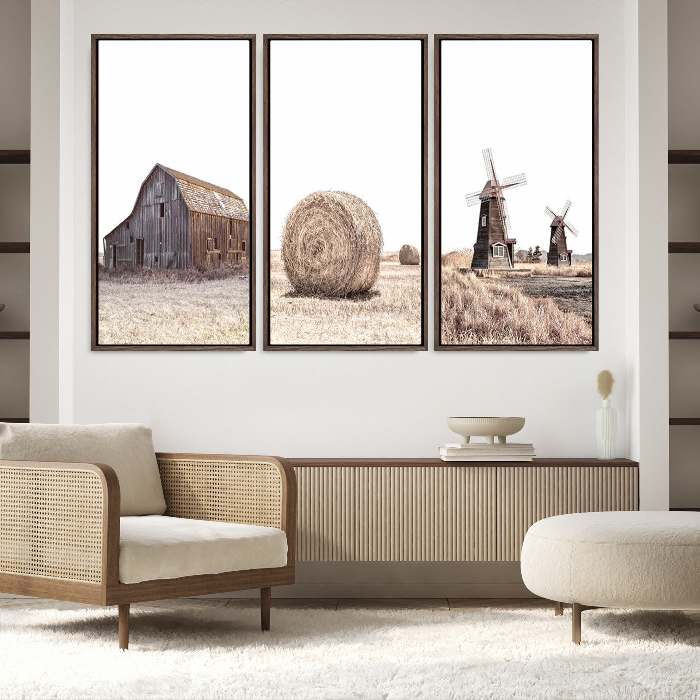 94971-MGV-FC-48X32-3P_Walnut-Farm Prints Set, Set of 3 Farmhouse Wall Art, Country House Decor