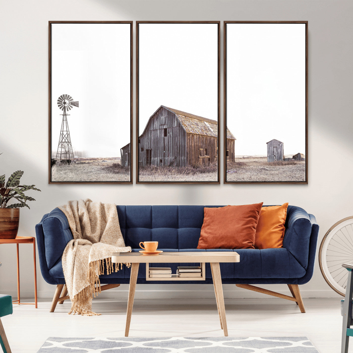 -Set of 3 Rustic Farmhouse Wall Art Prints – Country Barn, Wheat Field, and Farm Landscape for Cozy