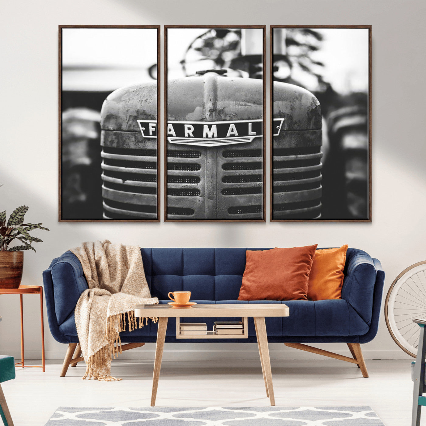 MGV-FC-48X32-3P - Vintage Farmall Tractor Wall Art Canvas Print, Rustic Farmhouse Decor Ready to Hang