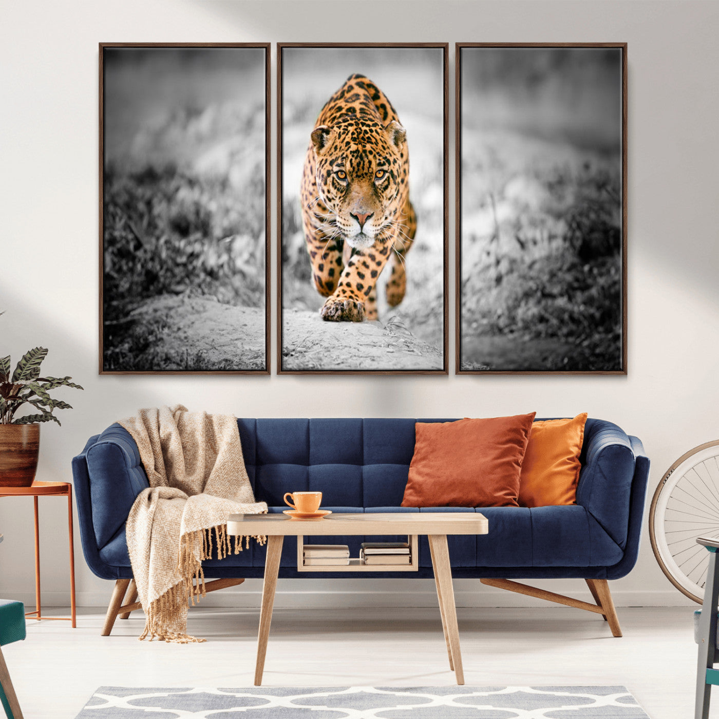 MGV-FC-48X32-3P - Jaguar Wall Art Canvas Print - Majestic Big Cat in Focused Pursuit - Ready to Hang