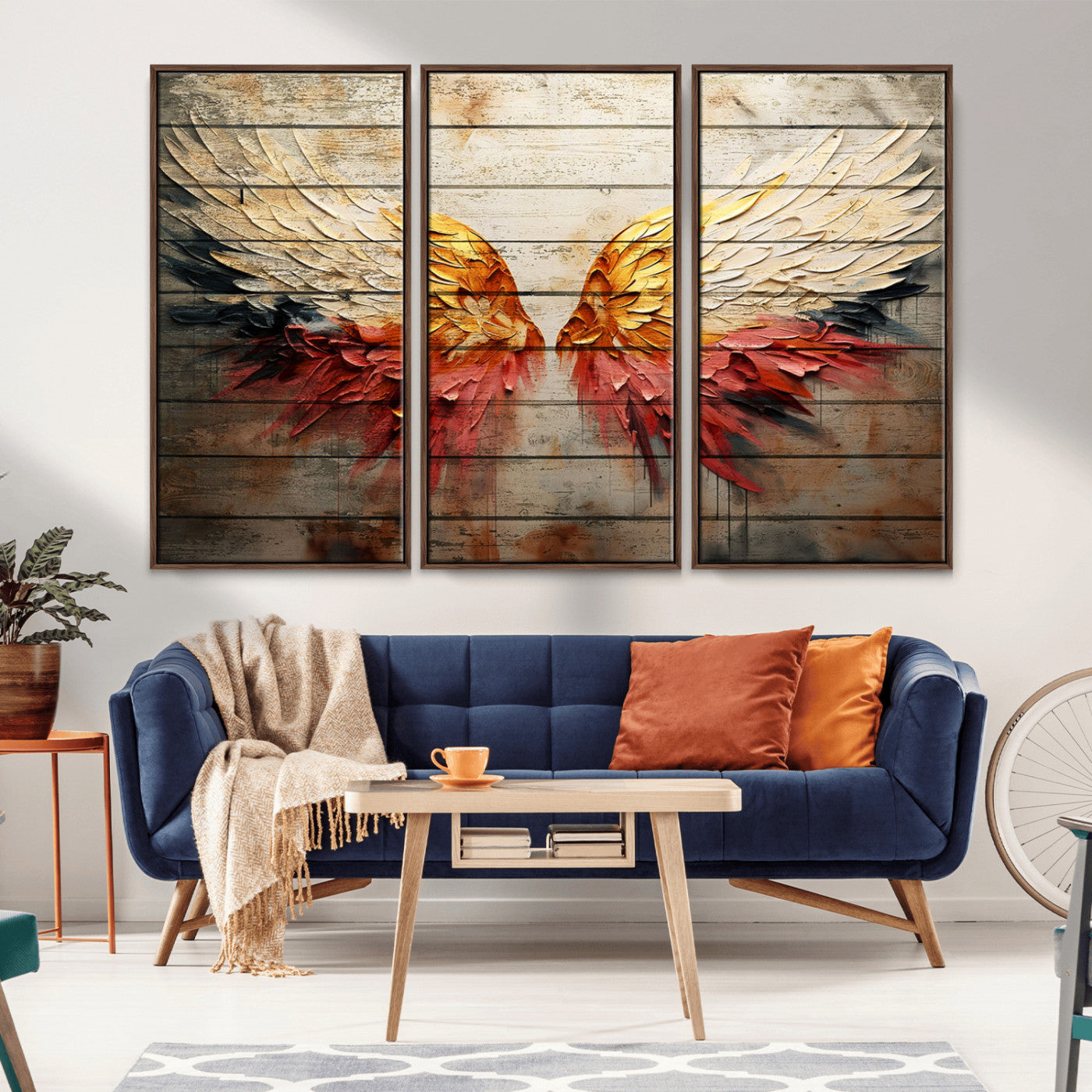 MGV-FC-48X32-3P - Abstract Angel Wings Canvas Wall Art – Framed and Ready to Hang Modern Angelic Wings Decor for