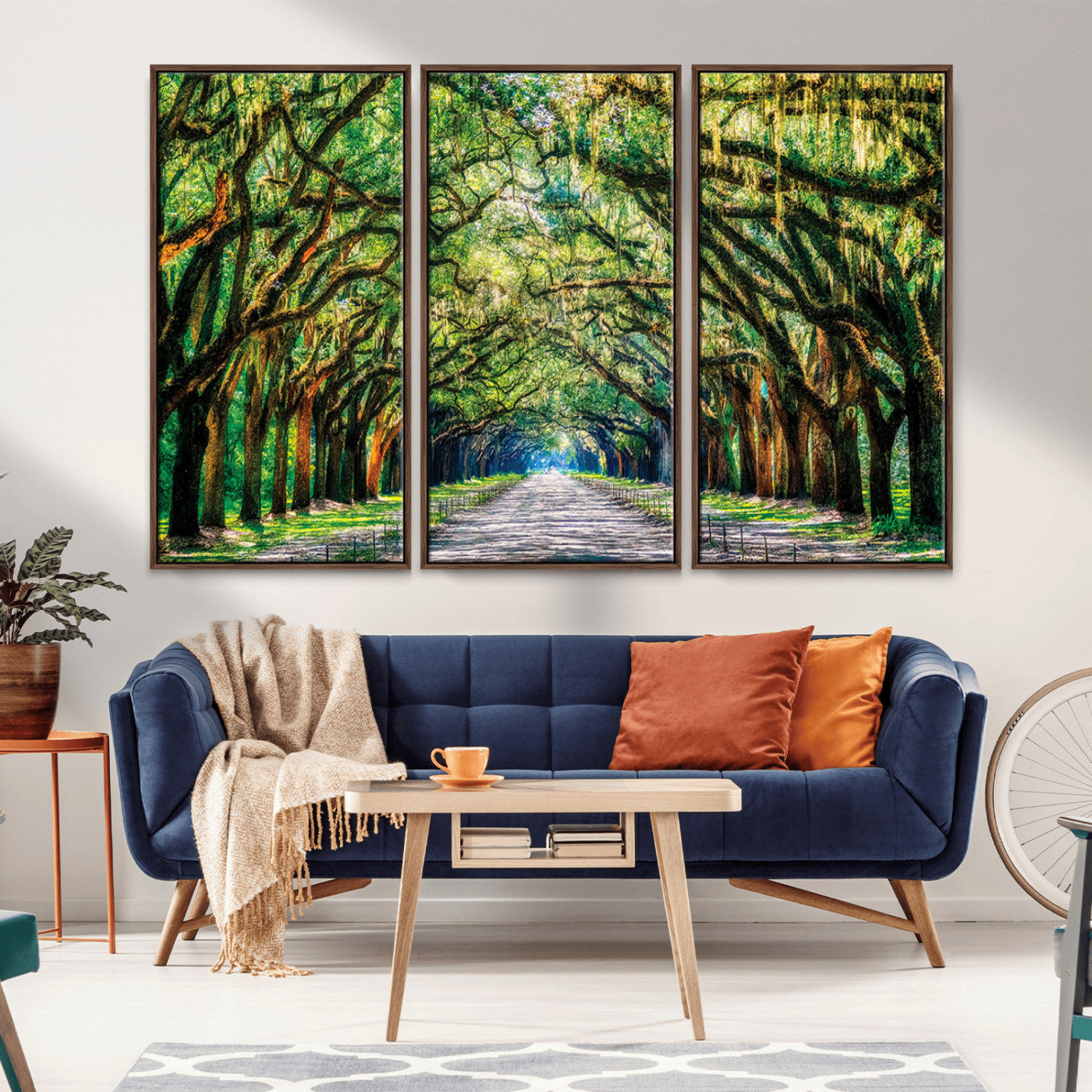 MGV-FC-48X32-3P - Serene Tree Tunnel Wall Art Canvas Print – Pathway Under Canopy of Lush Green Trees, Nature-Inspired