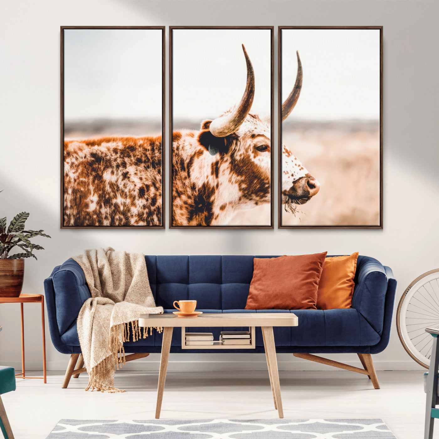 -Speckled Bull Wall Art Canvas Print – Rustic Cow Longhorn Farmhouse Animal Decor – Western Longhorn