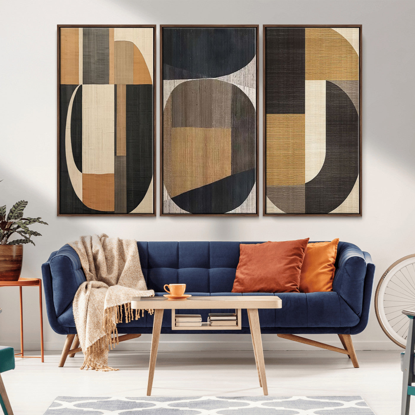 MGV-FC-48X32-3P - Modern Brown Wabi Sabi Abstract Wall Art Canvas Print Set, Minimalist Wall Art
