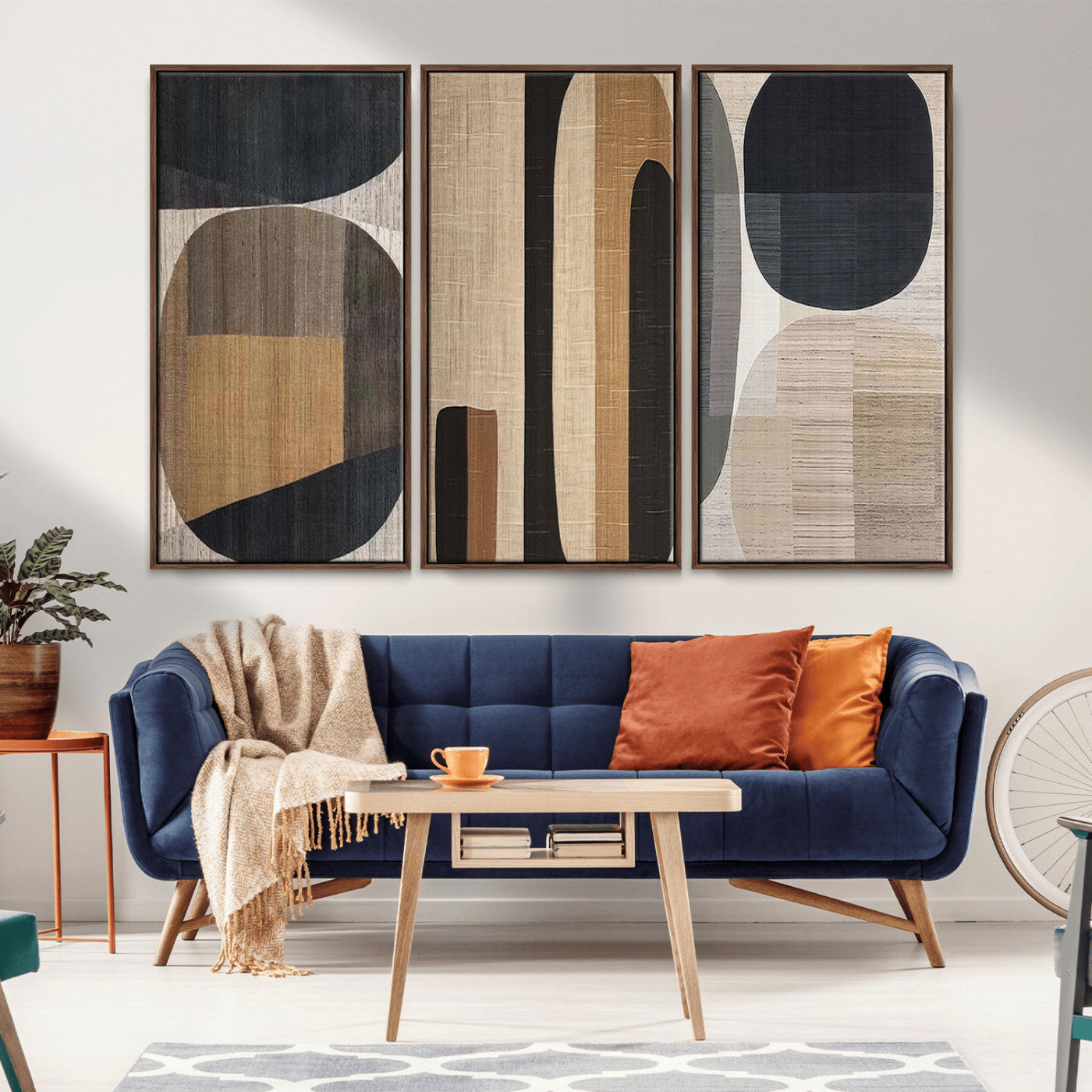 MGV-FC-48X32-3P - Abstract Minimalist Canvas Wall Art - Neutral Geometric Modern Boho Decor, Minimalist Brown Wabi