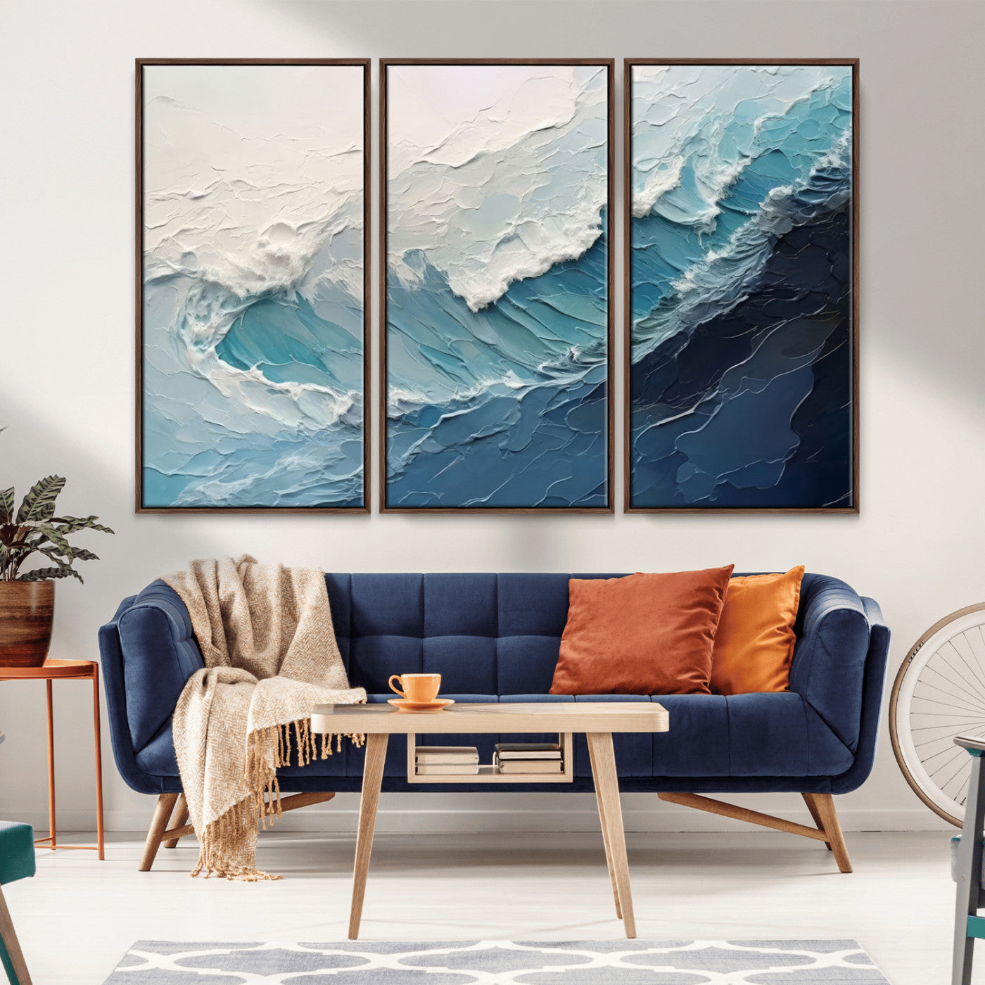 MGV-FC-48X32-3P - Ocean Wave Canvas Wall Art Print - Coastal Wall Decor for Living Room - Large Ocean Wave Wall Art