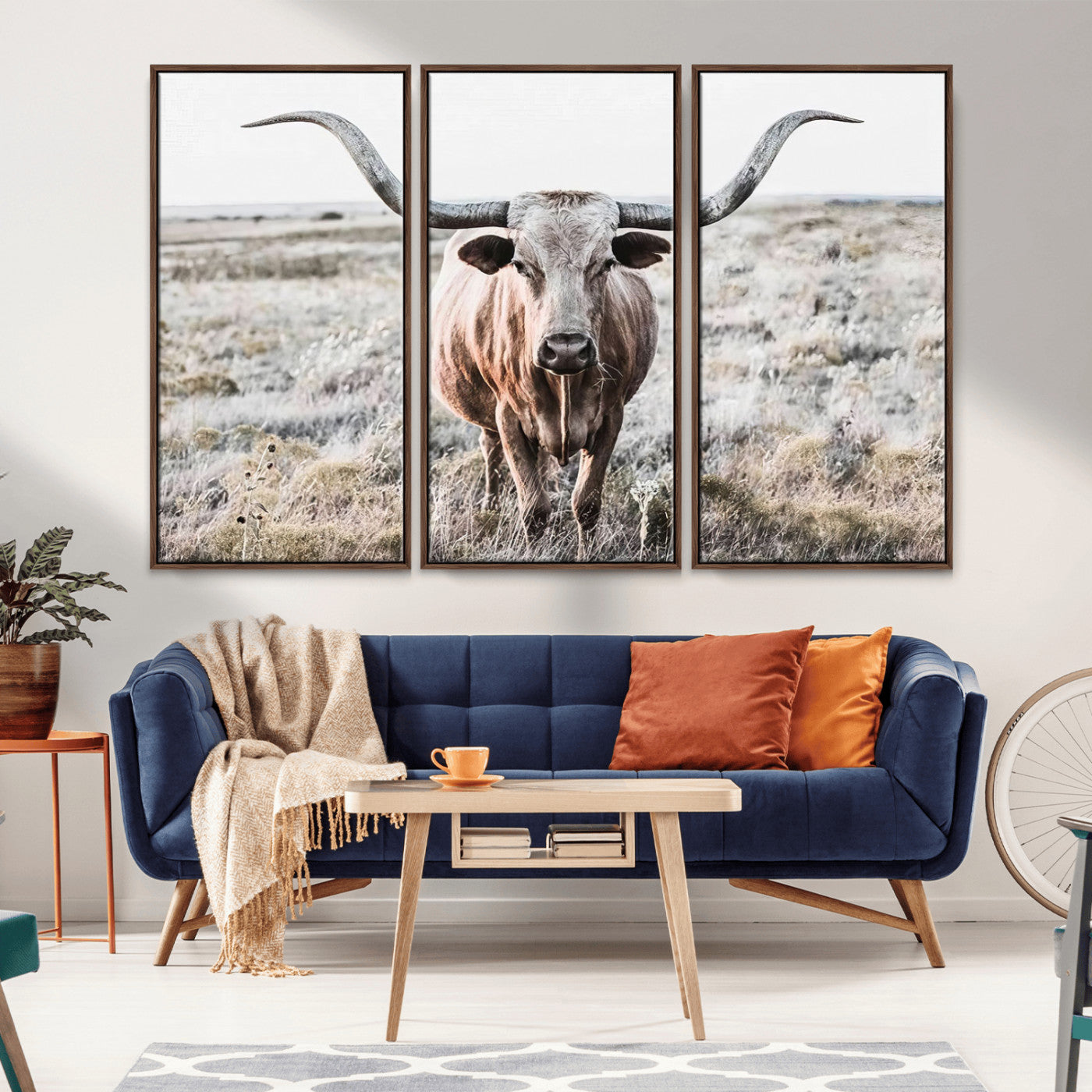 -Rustic Texas Longhorn Wall Art Canvas Print | Western Farmhouse Decor for Living Room or Office,