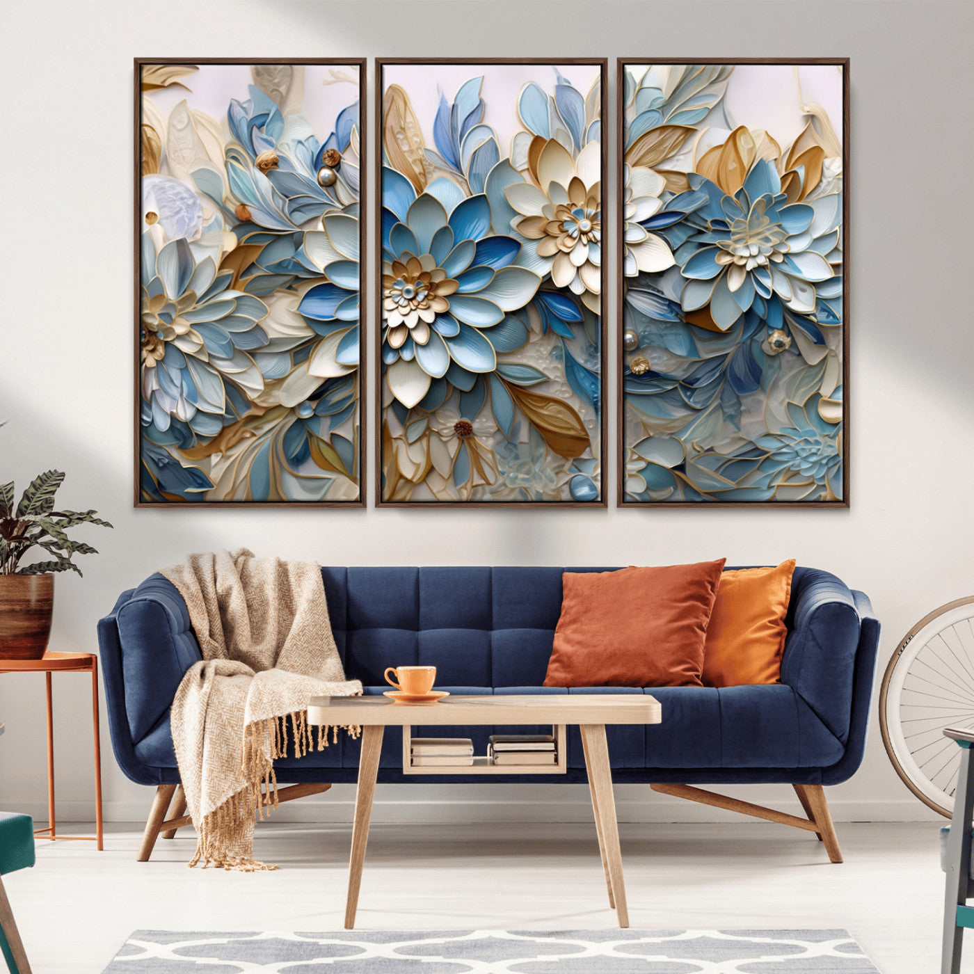 MGV-FC-48X32-3P - Blu Abstract Flower Wall Art Canvas Print