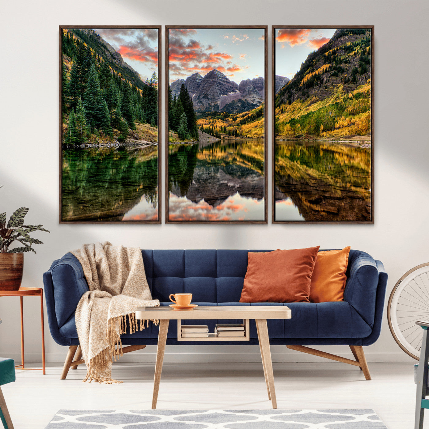 MGV-FC-48X32-3P - Maroon Bells Wall Art - Scenic Canvas Print of Maroon Bells in Autumn for Elegant Home or Office