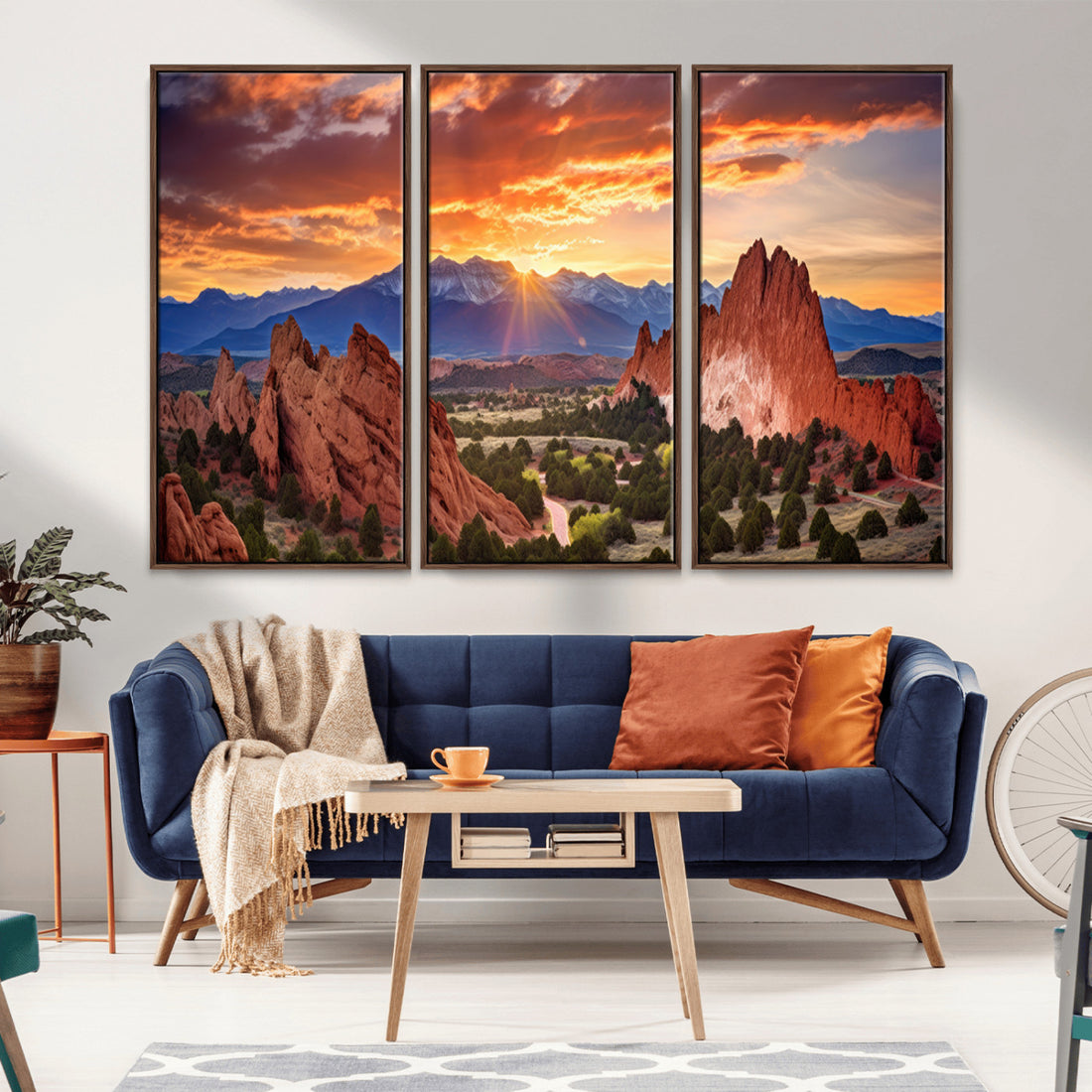 Rocky Mountains Sunset Wall Art Canvas Print, Ready to Hang | Extra Large 3 Piece Landscape Wall Art
