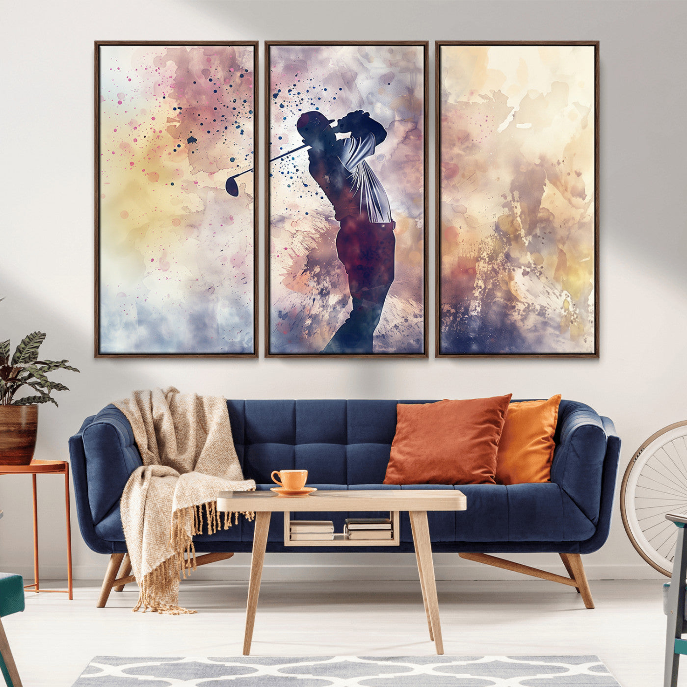 MGV-FC-48X32-3P - Abstract Watercolor Golf Player Wall Art Canvas Print