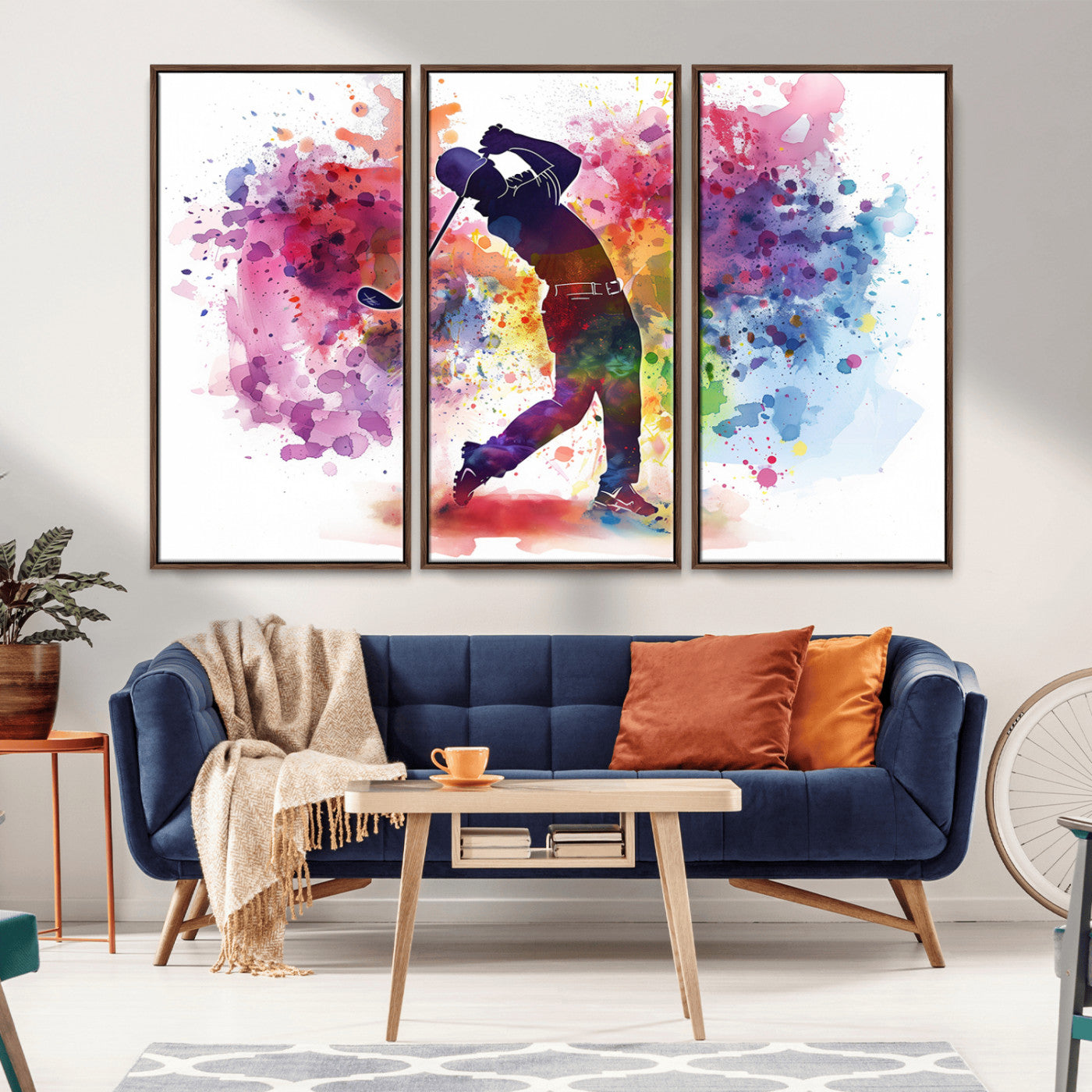MGV-FC-48X32-3P - Colorful Golfer Swing Wall Art Canvas Print - Ready to Hang, Framed Sports Decor