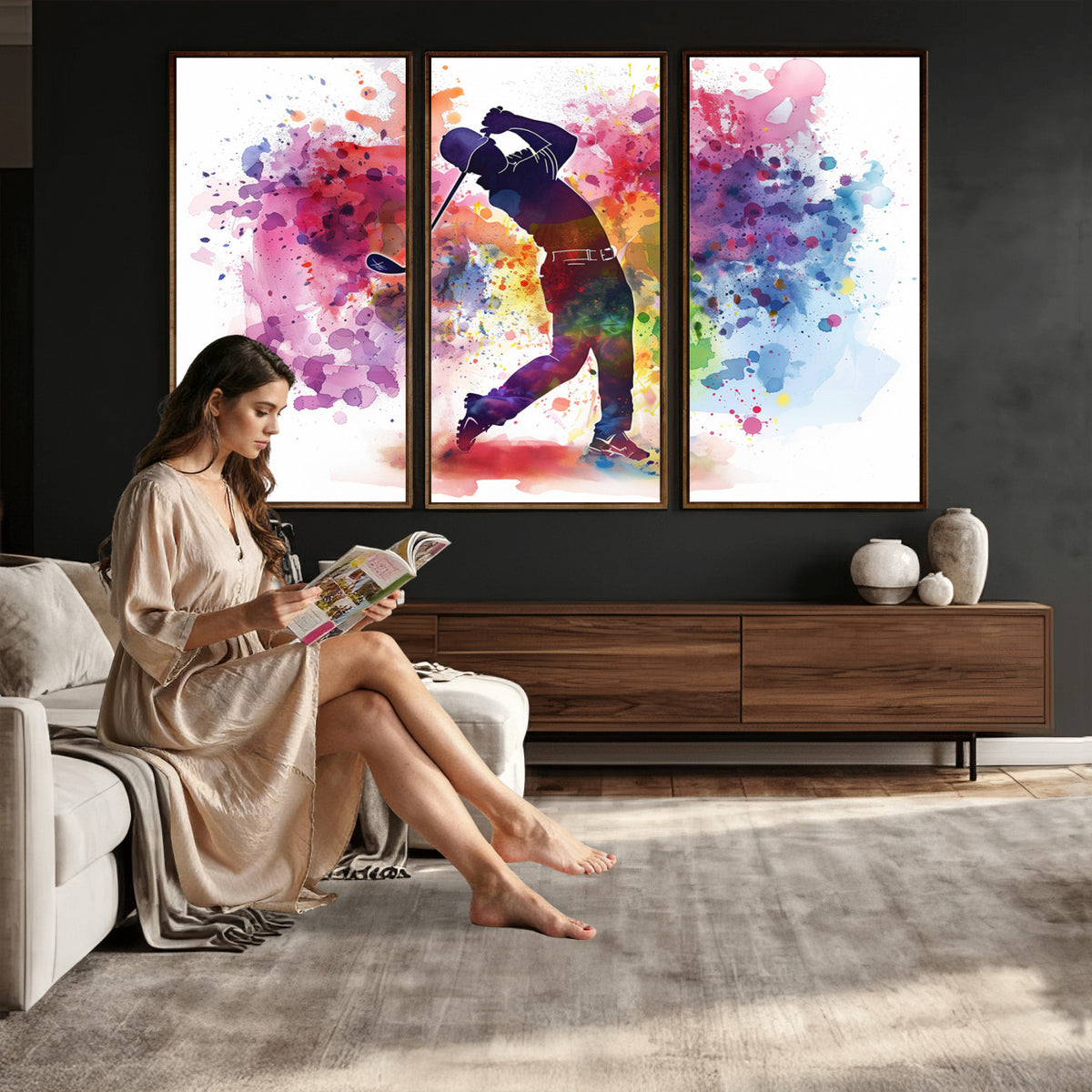 66537-MGV-CV-36X24 - Colorful Golfer Swing Wall Art Canvas Print, Ready to Hang
