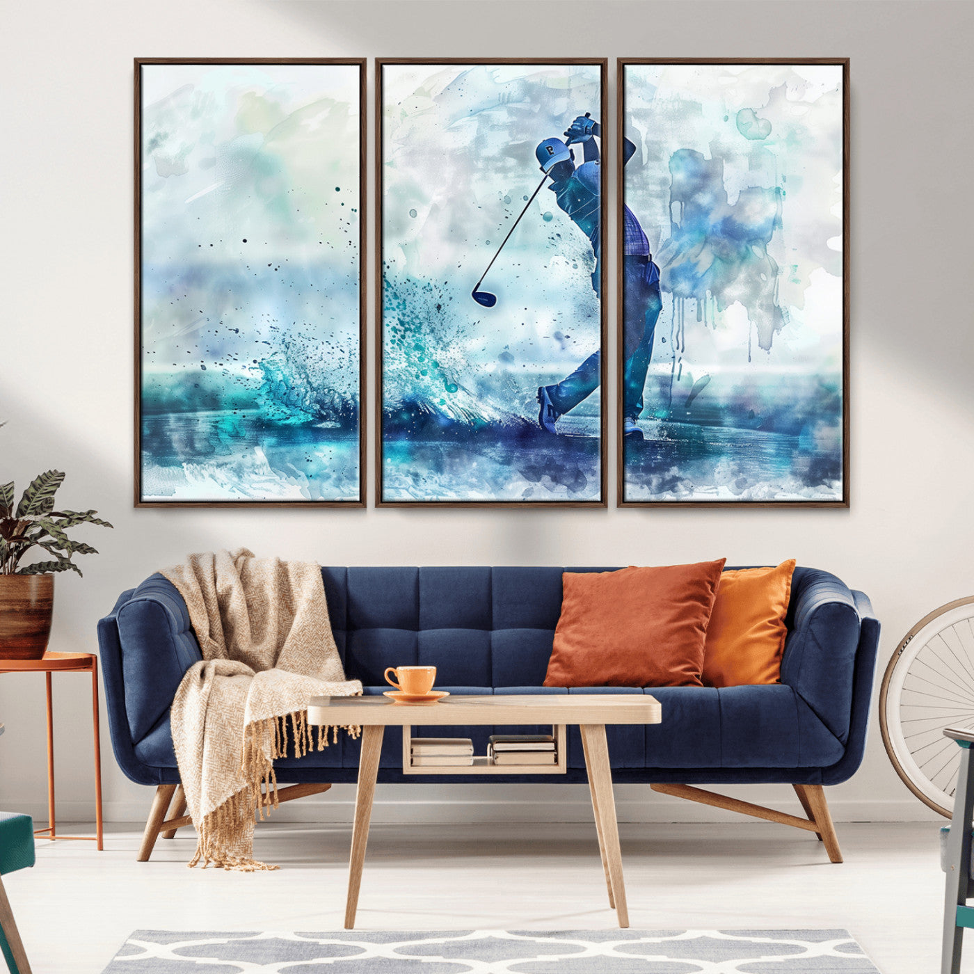 MGV-FC-48X32-3P - Golf Swing Wall Art Canvas Print - Sports-Inspired Watercolor Decor - Ready to Hang