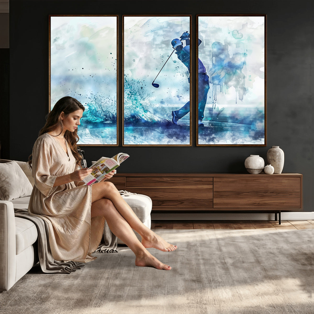 45328-MGV-CV-36X24 - Watercolor Abstract Golf Swing Wall Art Canvas Print