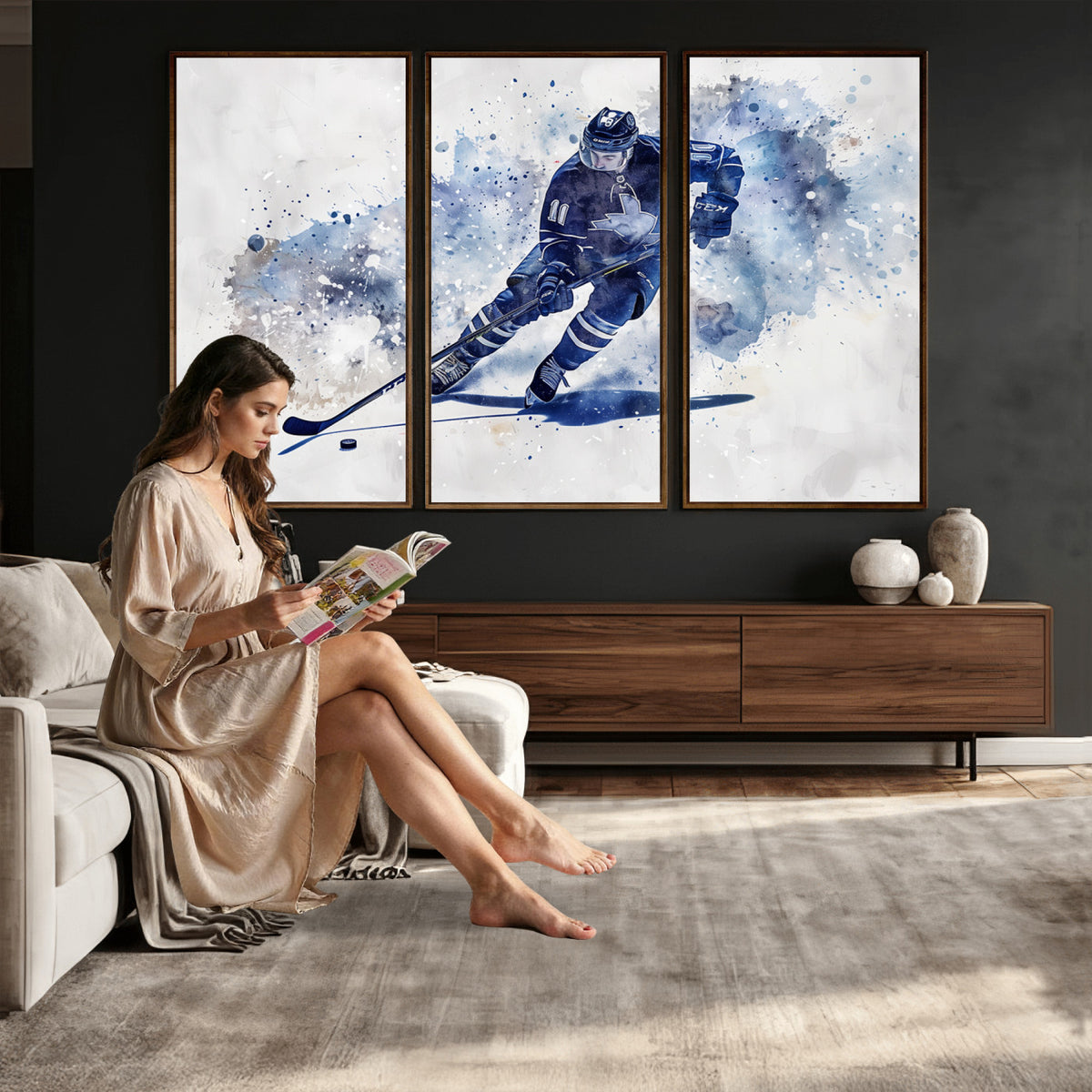39795-MGV-CV-36X24 - Hockey Player Wall Art Canvas Print