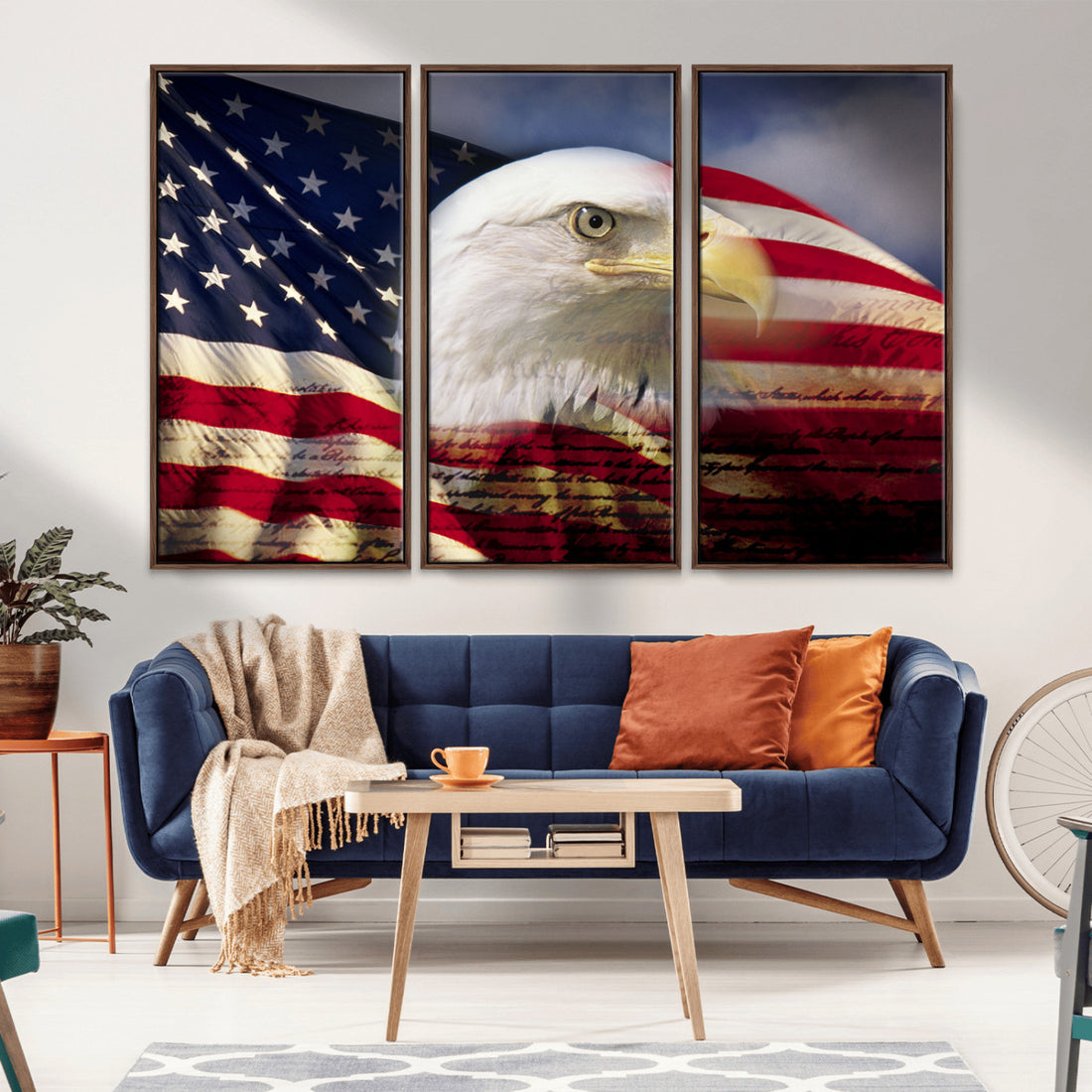 American Flag Eagle Symbol Wall Art Canvas Print, Patriotic American Flag Eagle Wall Art