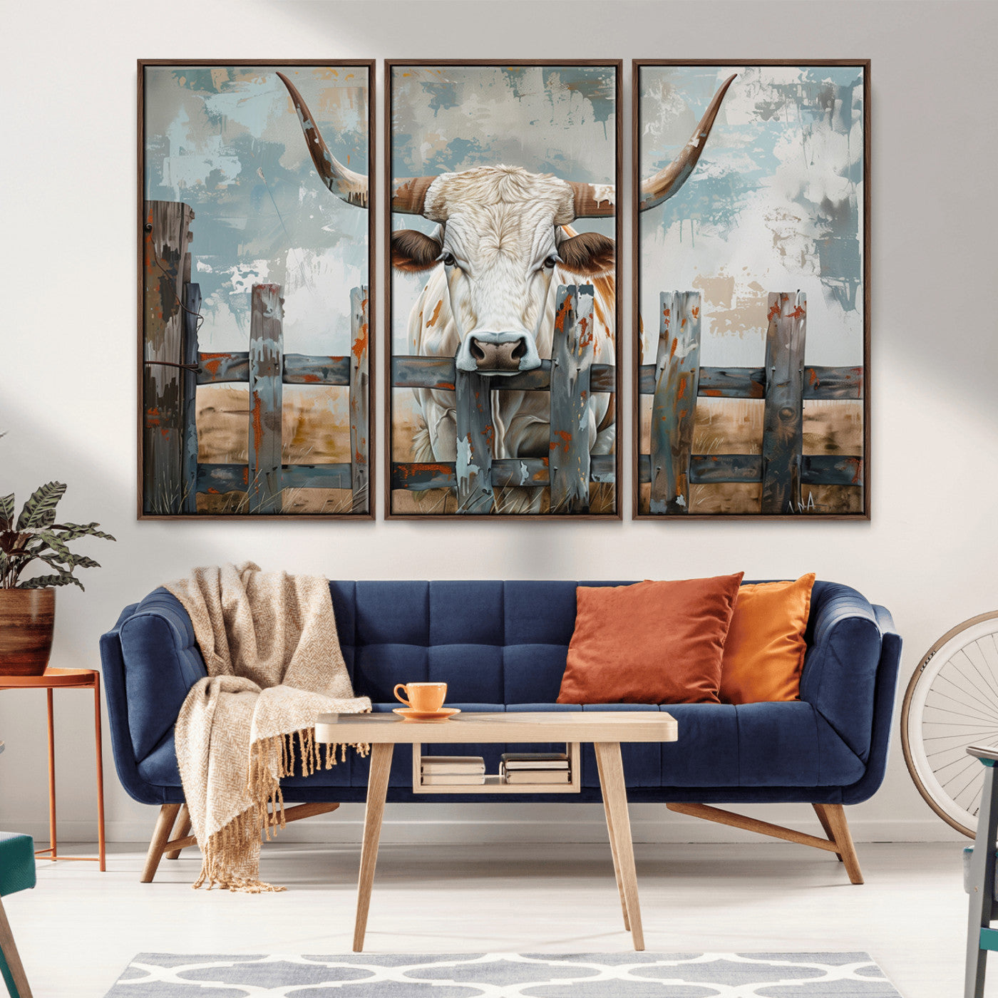 MGV-FC-48X32-3P - Vintage Cow Wall Art Canvas Print for Farmhouse Wall Decor Theme, Cattle Wall Art Print