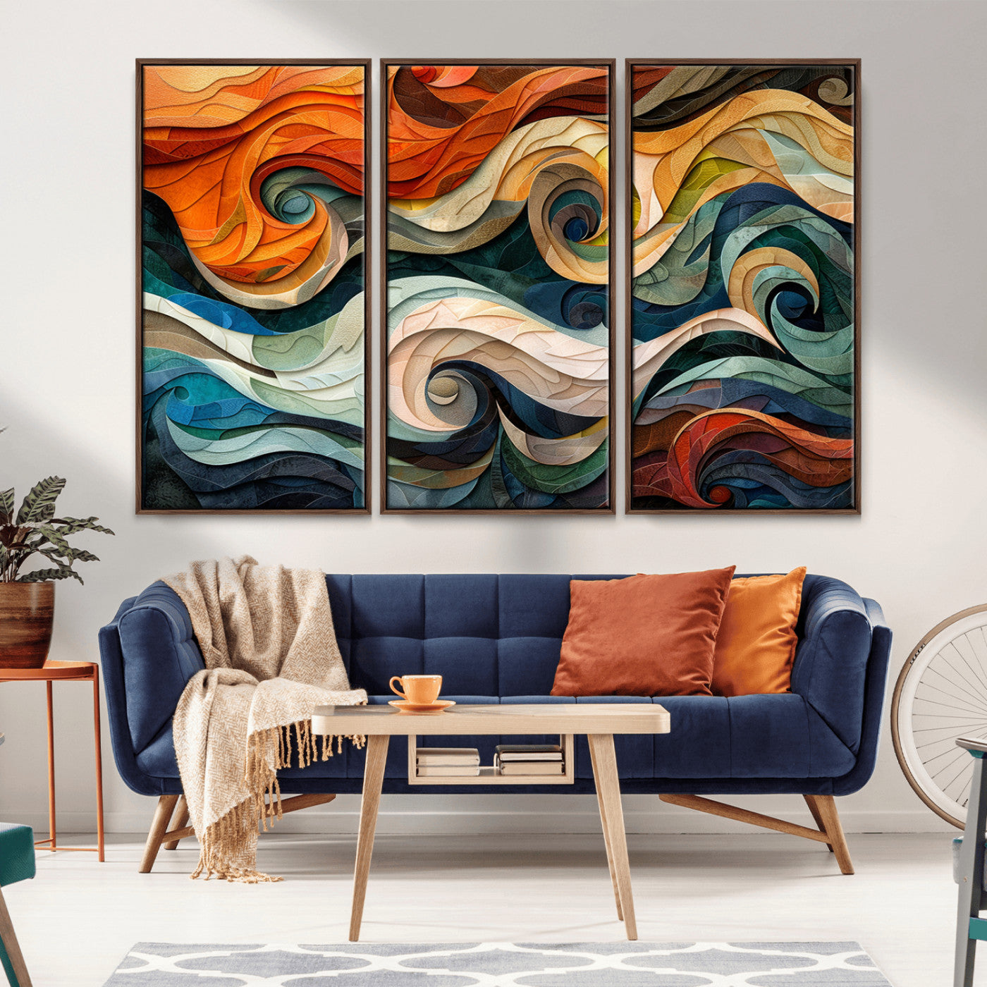 MGV-FC-48X32-3P - Abstract Wave Wall Art | Ready to Hang Framed Canvas Print | Vibrant Home Decor for Modern Spaces
