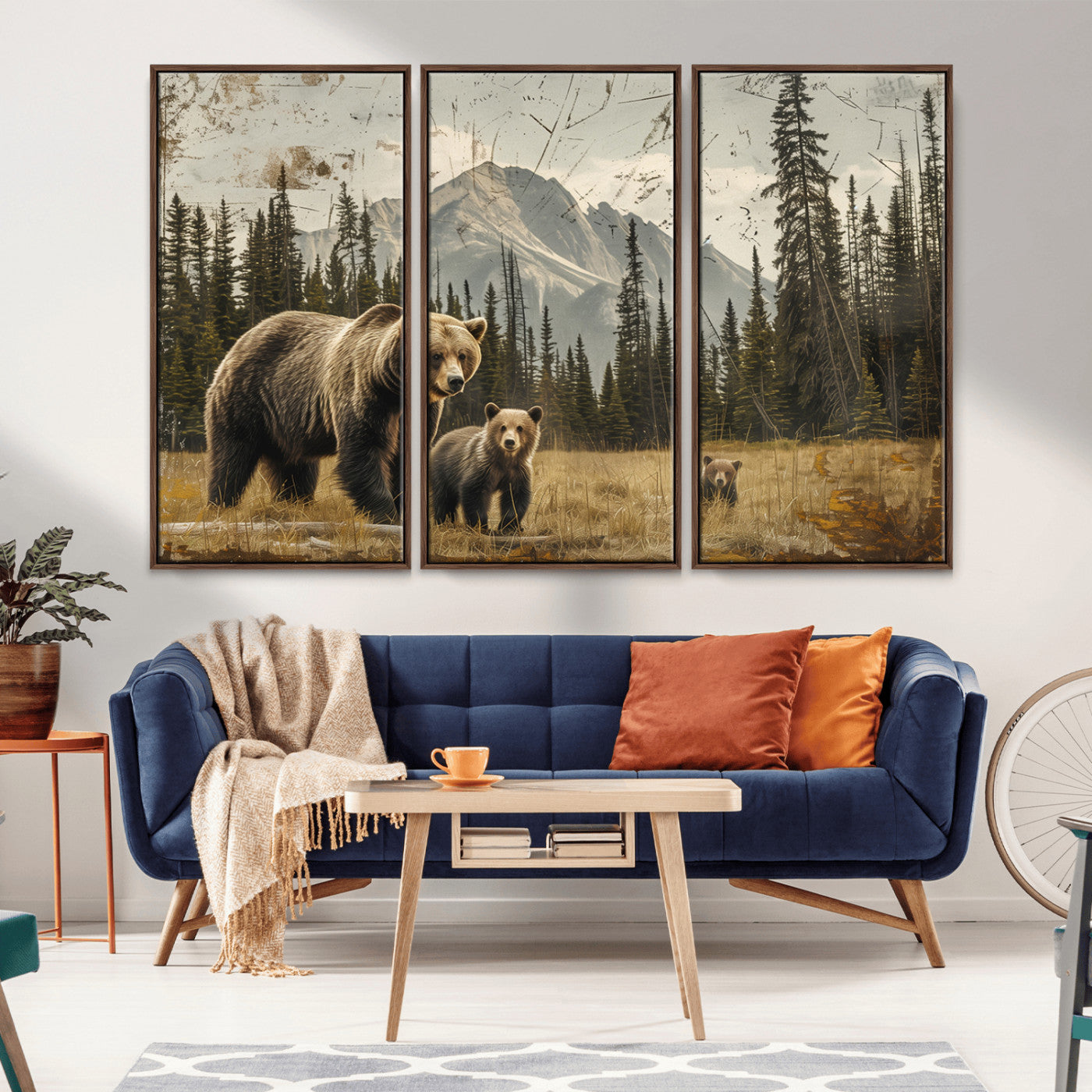 MGV-FC-48X32-3P - Rustic Grizzly 399 Bear Family Wall Art Canvas Print