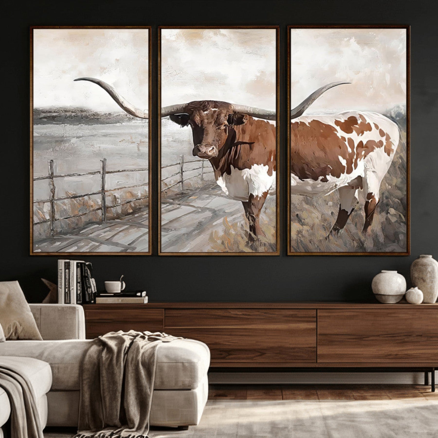 57340-MGV-CV-36X24 - Vintage Texas Cow Wall Art Canvas Print, Rustic Longhorn Wall Art | Canvas Print for Farmhouse Decor