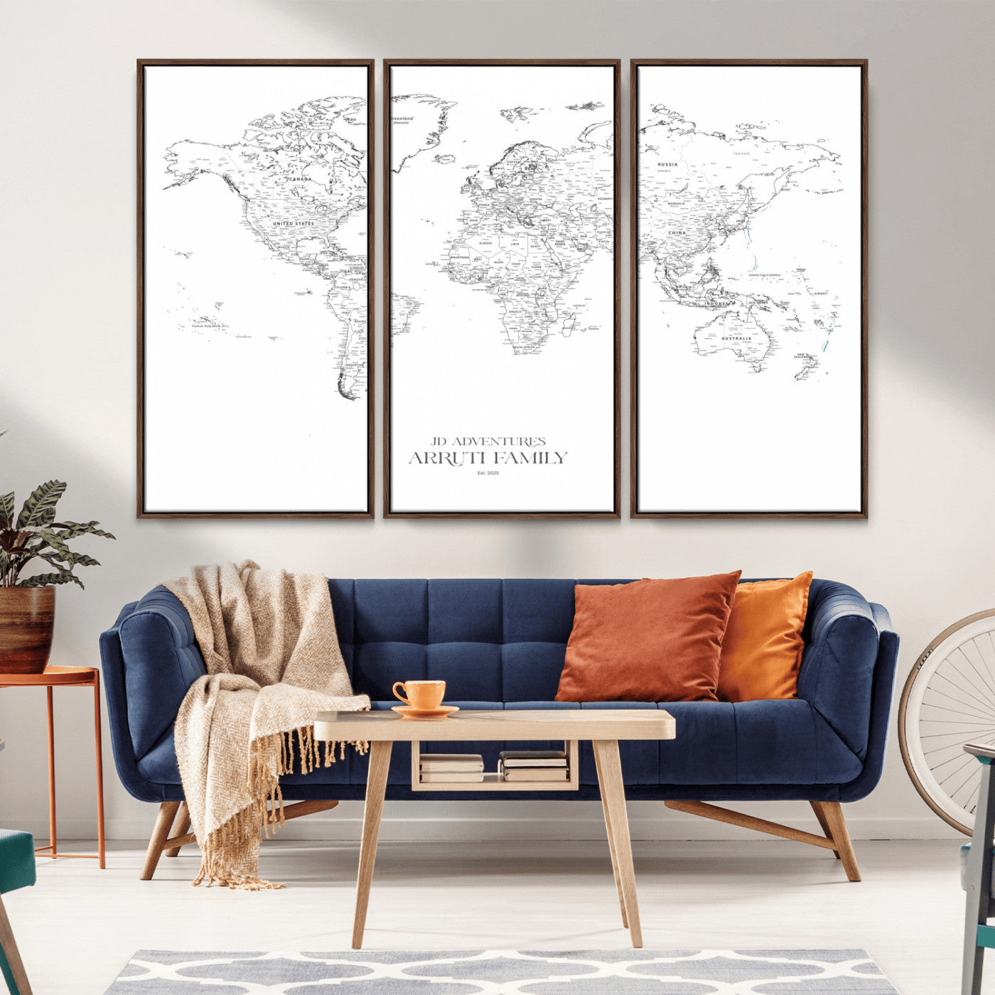MGV-FC-48X32-3P - Custom World Map Wall Art – Personalized Framed Canvas Print with Push Pins for Travel Tracking,