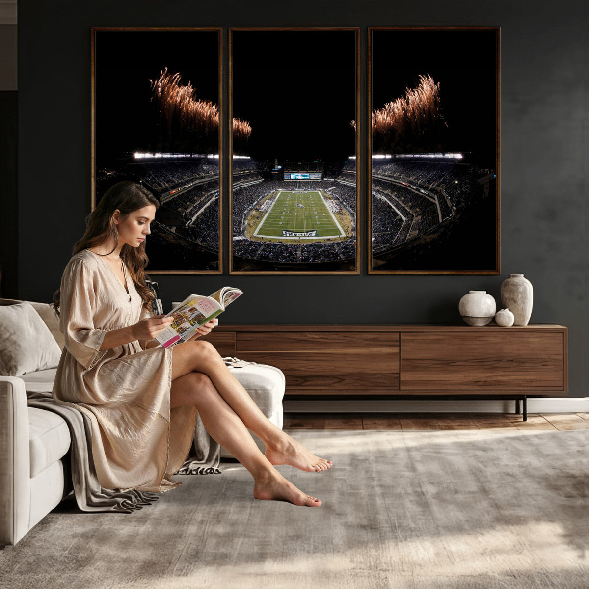 89680-MGV-CV-36X24 - Eagles Field Stadium Wall Art, Philadelphia Eagles Football, Framed and Ready to Hang