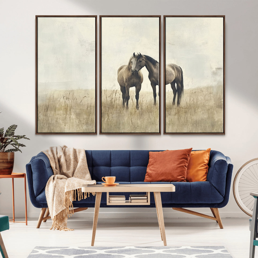 Chinese Style Grunge Horses Wall Art Canvas Print