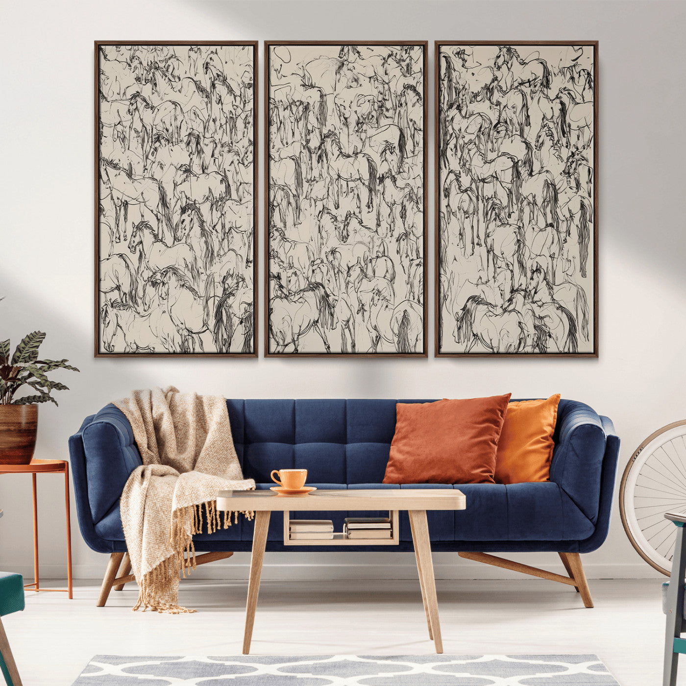 25718-MGV-CV-36X24-Abstract Horse Sketch Wall Art | Ready to Hang and Framed | Farmhouse Wall Decor for Living Room or