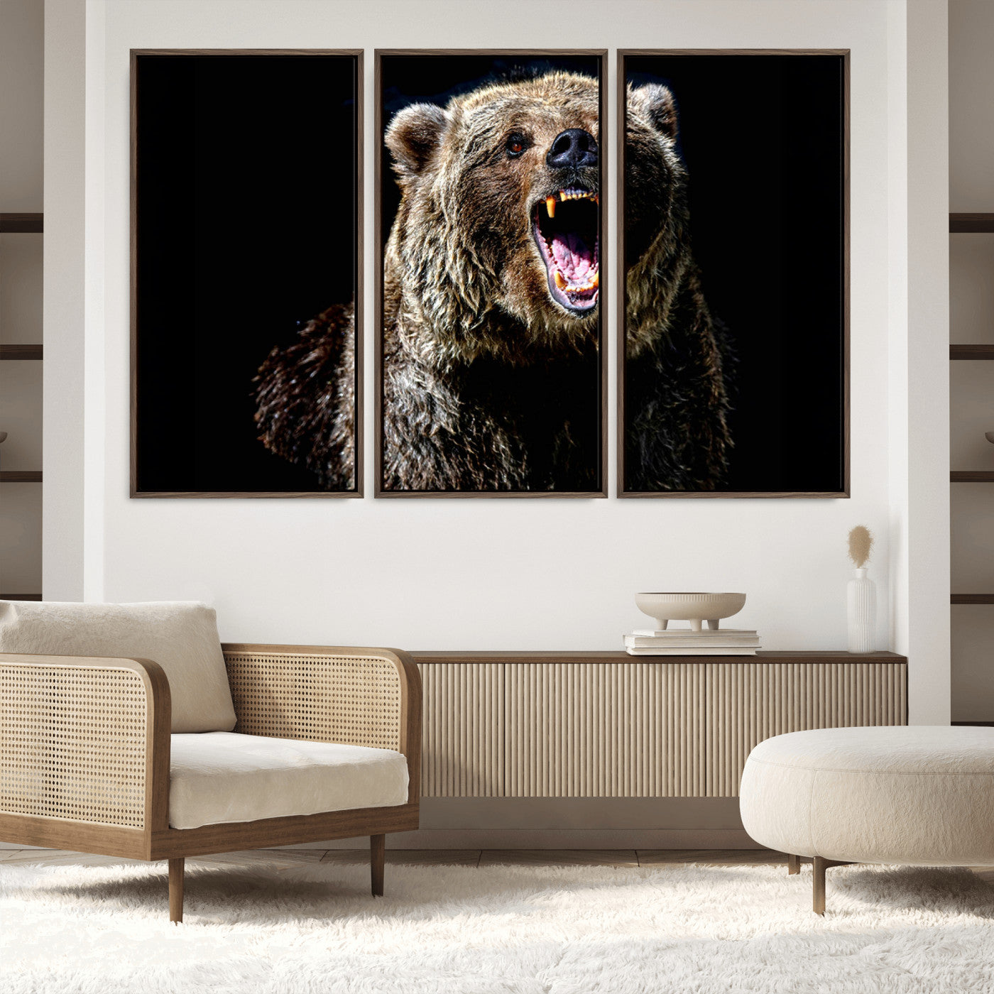 17625-MGV-FC-60X40-3P_Walnut-Grizzly Bear Canvas Print | Wildlife Wall Art for Cabin Decor | Ready to Hang Framed