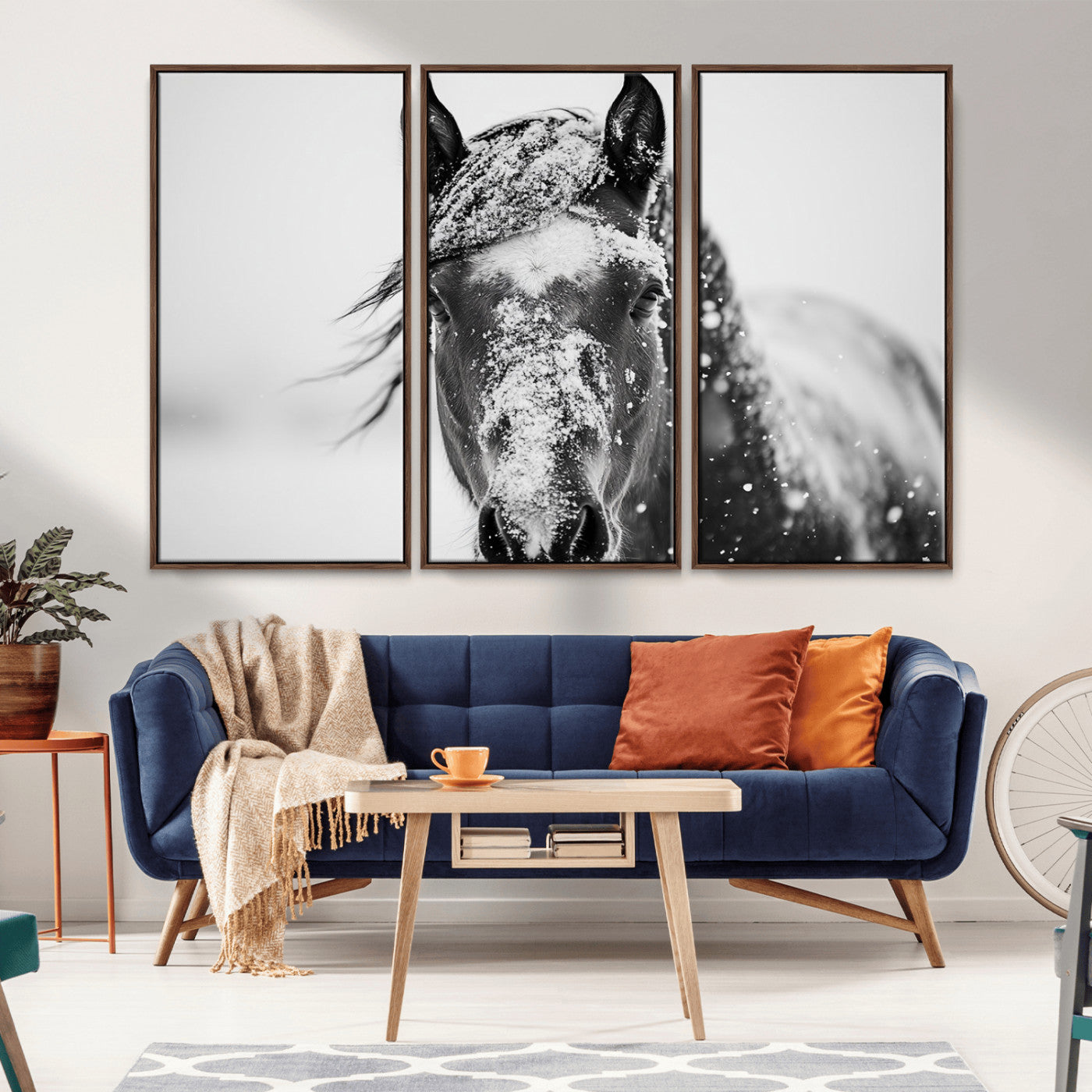 MGV-FC-48X32-3P - Western Wall Art | Black and White Winter Horse Wall Art | Ready to Hang and Framed | Farmhouse and