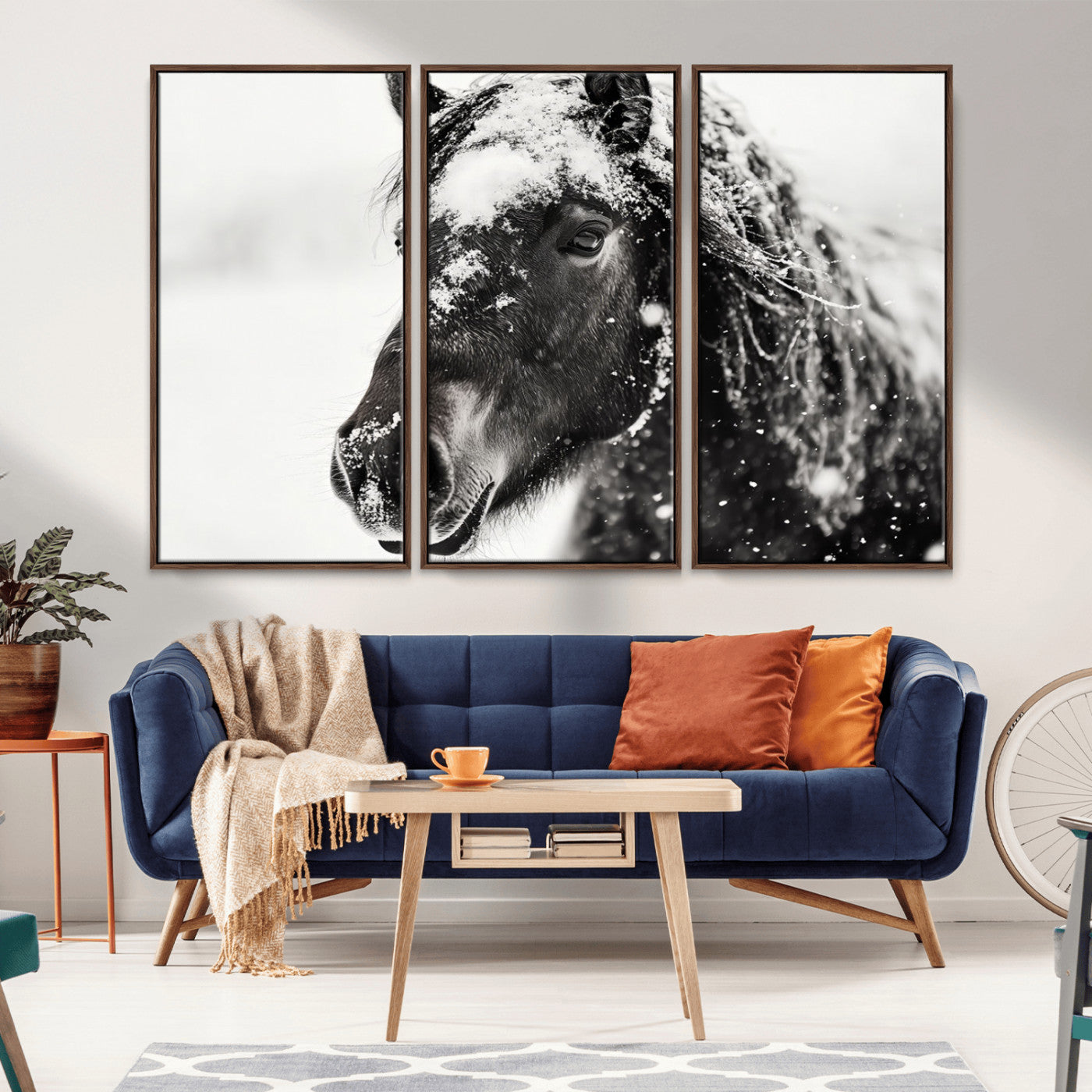 MGV-FC-48X32-3P - Framed Black and White Horse Wall Art | Ready to Hang and Framed | Farmhouse and Western Wall Decor