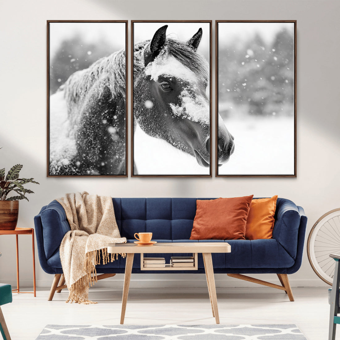 Black Horse Winter Wall Art, Ready to Hang