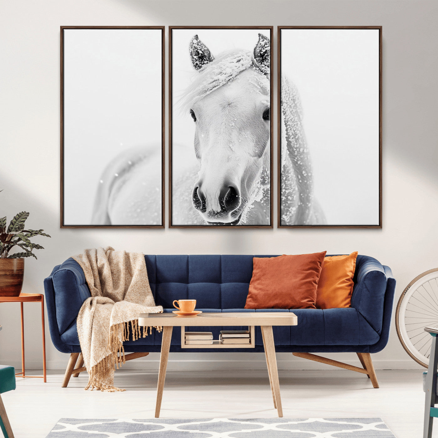 MGV-FC-48X32-3P - Majestic White Horse Wall Art | Ready to Hang and Framed | Farmhouse Wall Decor for Living Room