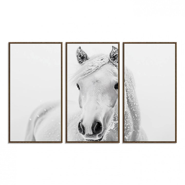 The dining room features the Majestic White Horse Wall Art, adding to its rustic charm.