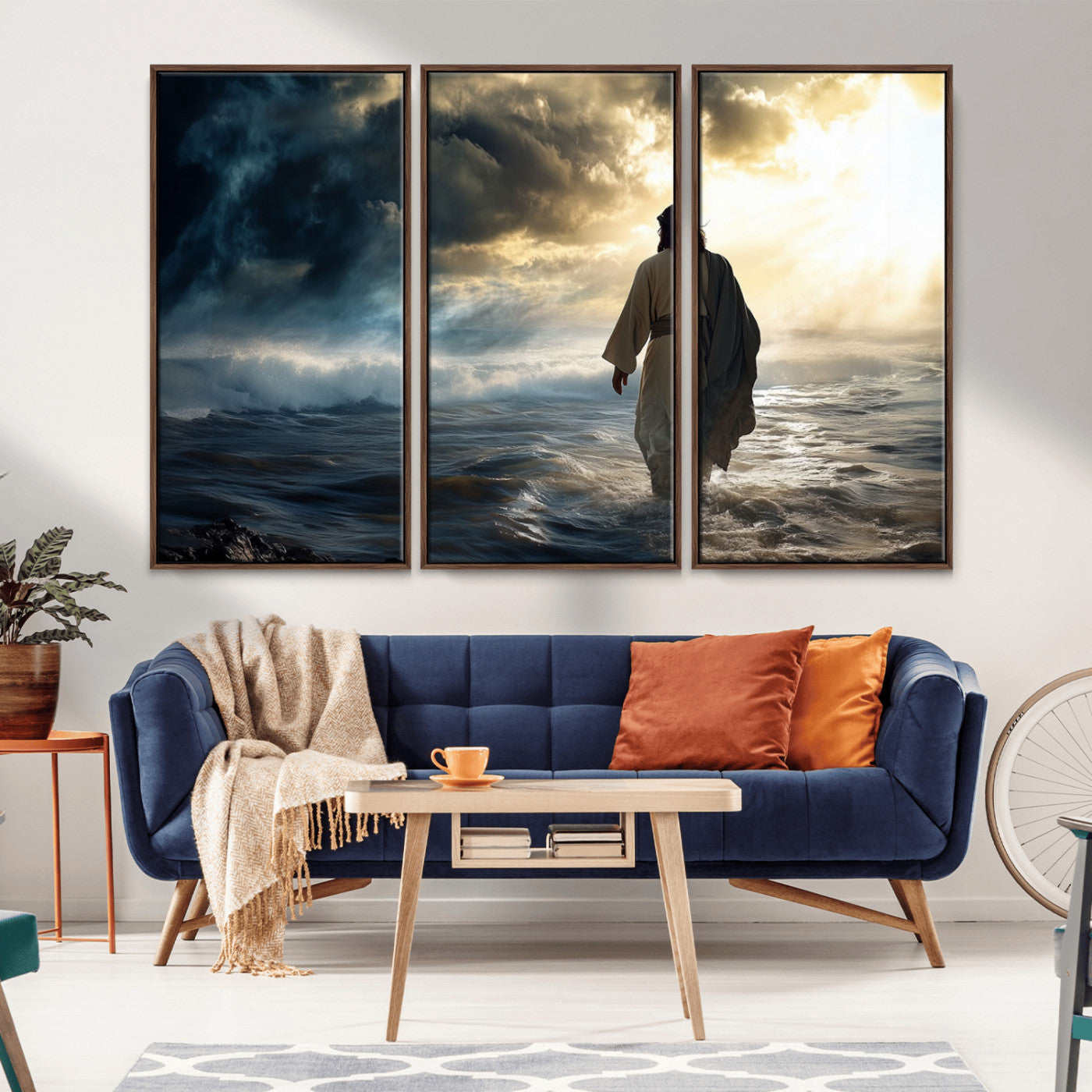 MGV-FC-48X32-3P - Jesus Walking on Water Wall Art | Canvas Print | Ready to Hang | Christian Home Decor | Spiritual