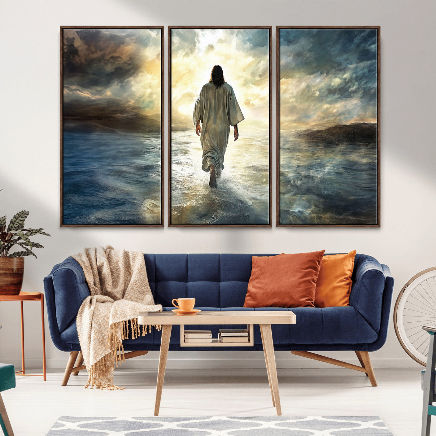 MGV-FC-48X32-3P - Jesus Walking on Water Wall Art | Canvas Print | Ready to Hang | Christian Home Decor | Spiritual