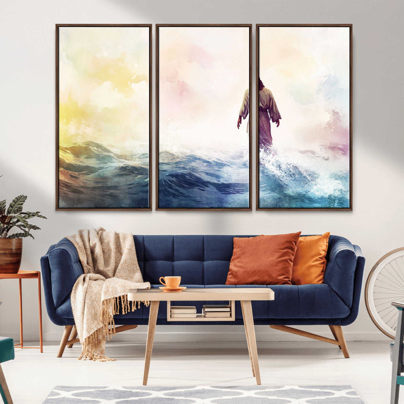 MGV-FC-48X32-3P - Watercolor Jesus Walking on Water Canvas Print, Christian Wall Art, Jesus Christ Walking