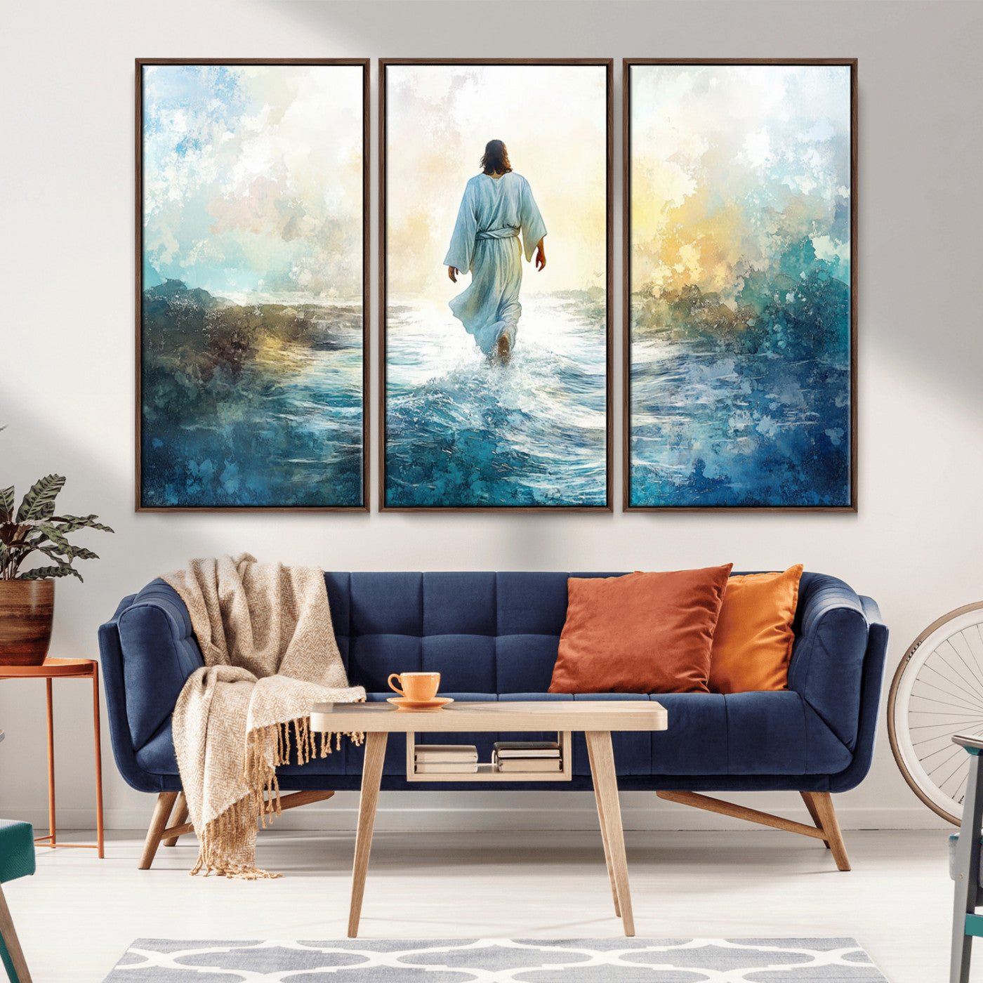 MGV-FC-48X32-3P - Watercolor Jesus Walking on Water Canvas Print, Christian Wall Art, Jesus Christ Walking