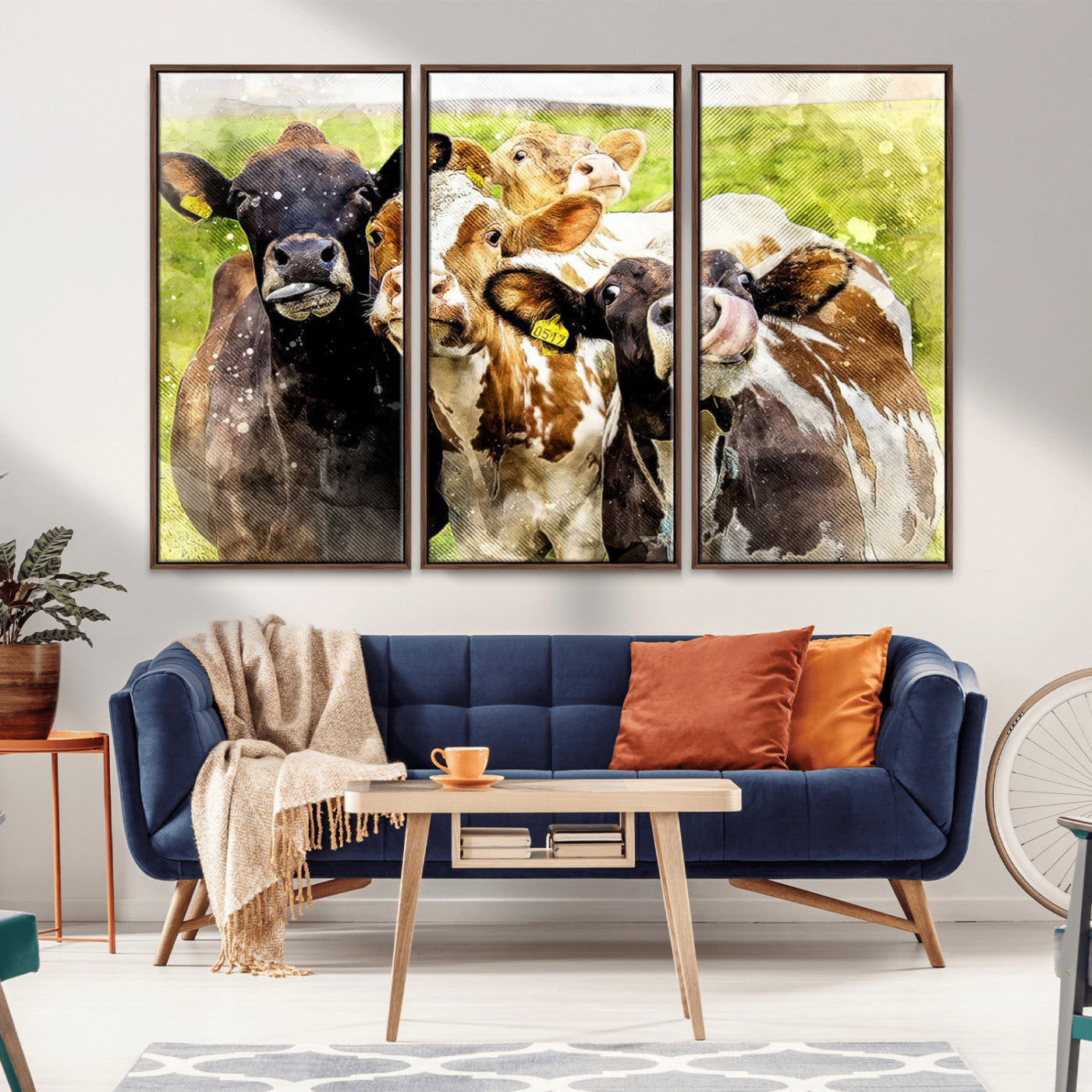 MGV-FC-48X32-3P - Curious Cows Farmhouse Wall Art | Ready to Hang and Framed Canvas Print | Rustic Farm Decor