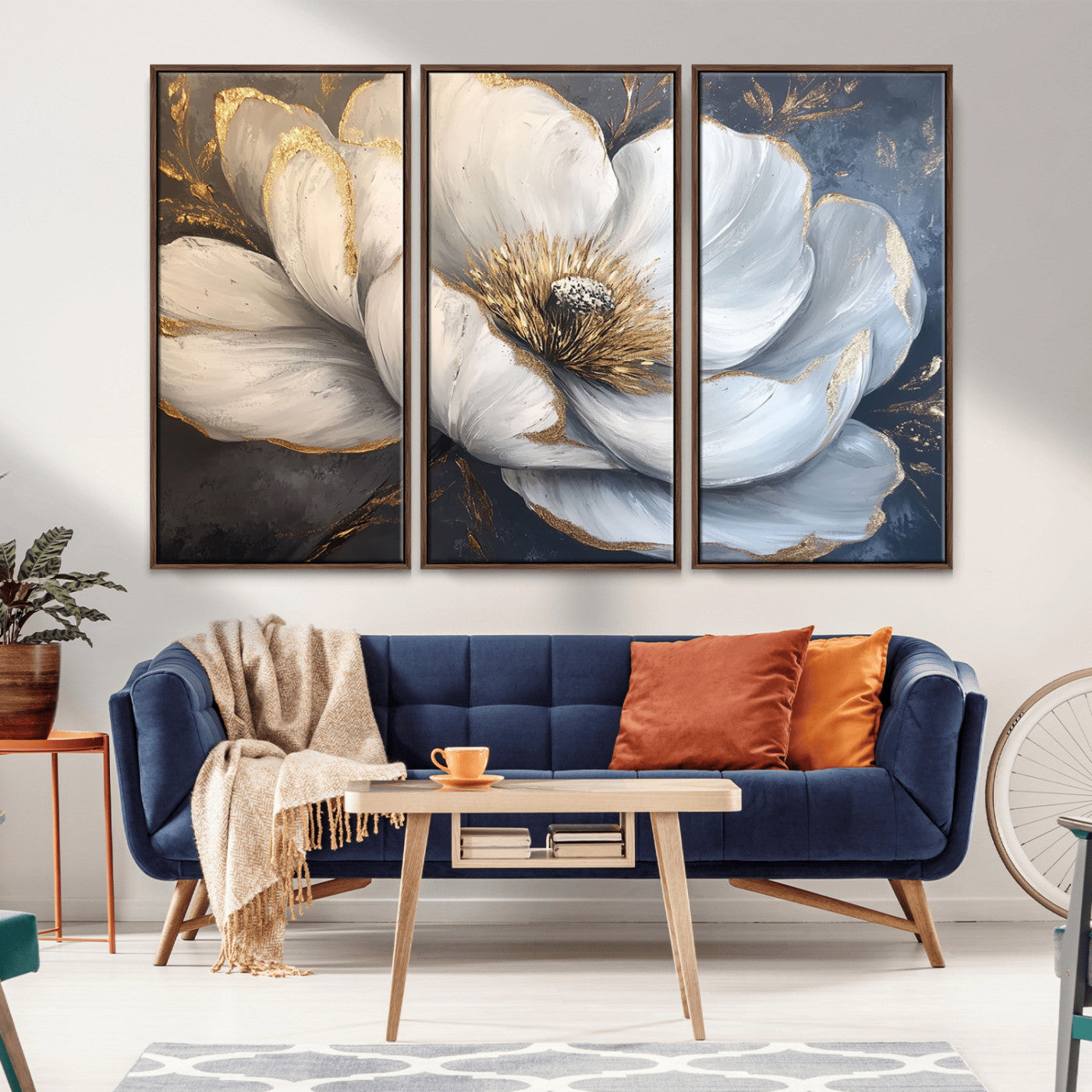 MGV-FC-48X32-3P - White Magnolia Flower Wall Art Canvas Print | Abstract Floral Wall Decor | Elegant Bloom Artwork |