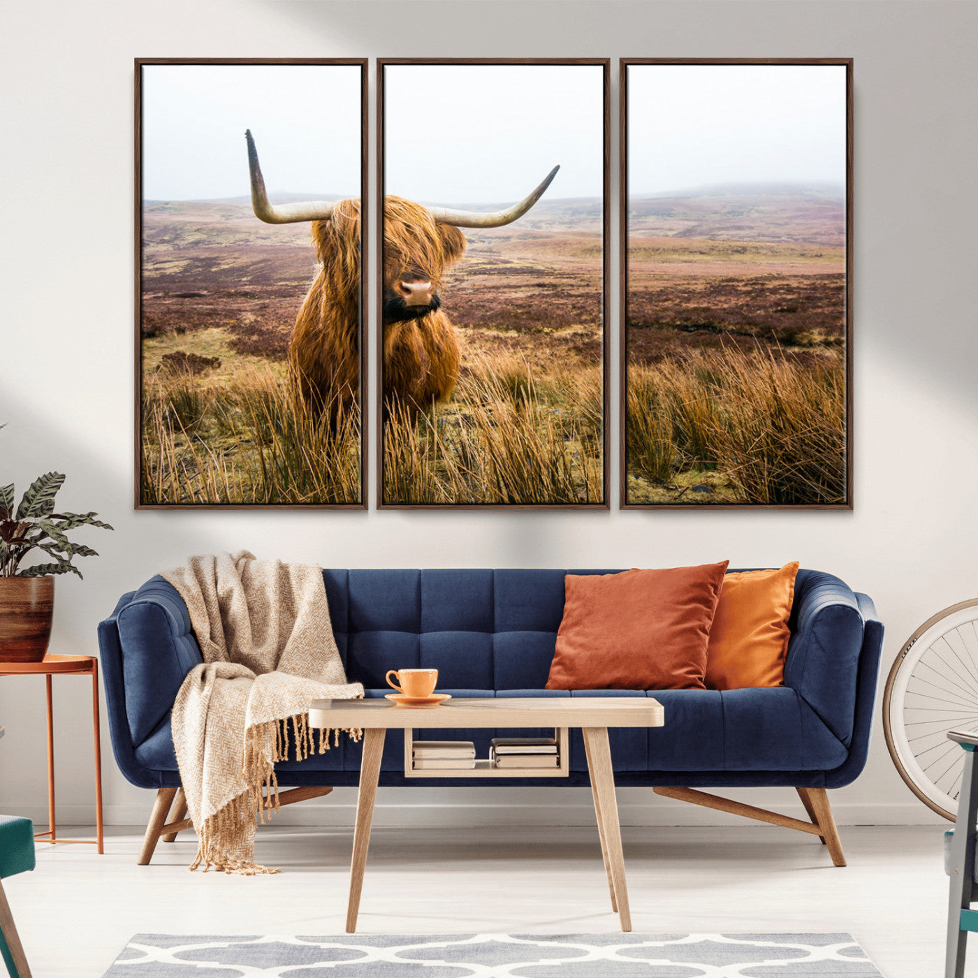 97274-MGV-CV-36X24-Scottish Highland Cow Canvas Wall Art – Rustic Farmhouse Charm with Highland Cattle – Ready to Hang