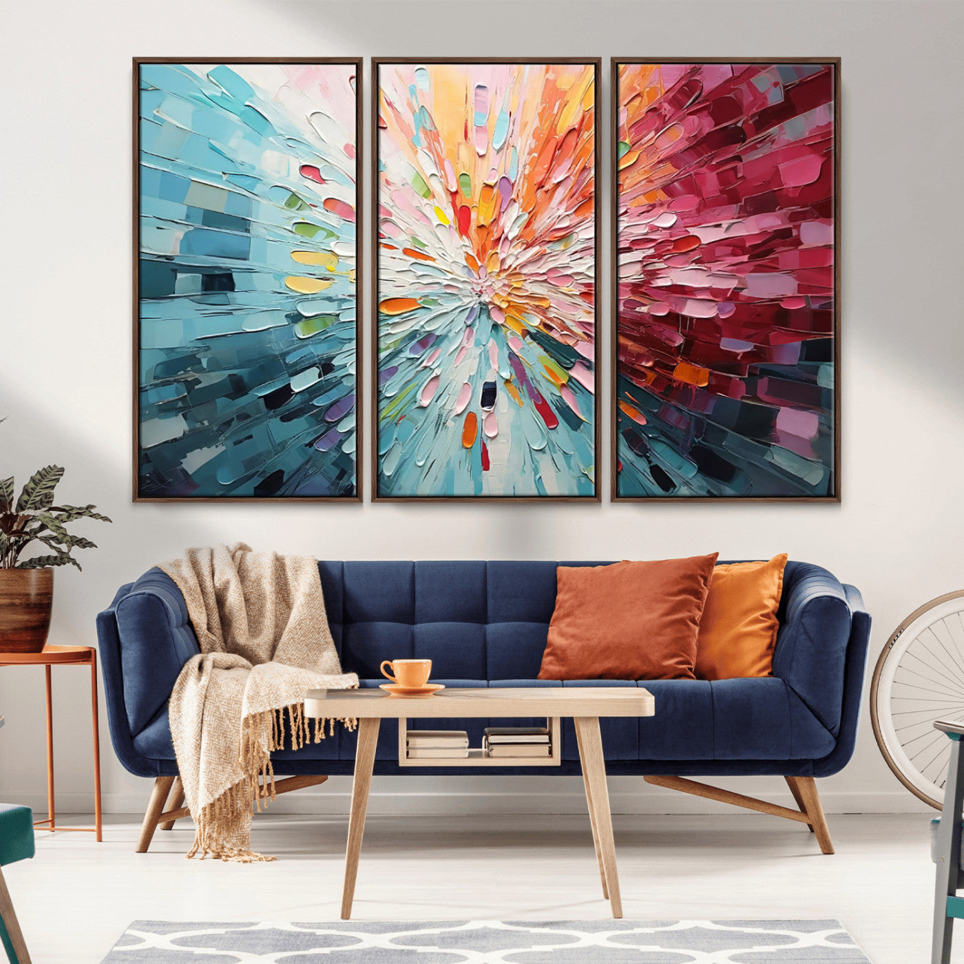 MGV-FC-48X32-3P - Radiant Bloom Abstract Floral Wall Art Canvas Print - Colorful Burst - Modern Living Room Decor -