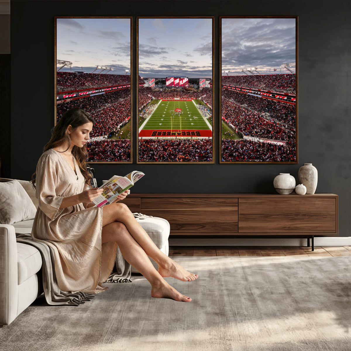 35698-MGV-CV-36X24 - Florida Tampa Raymond James Stadium Wall Art Canvas Print - NFL Football Stadium Print Canvas