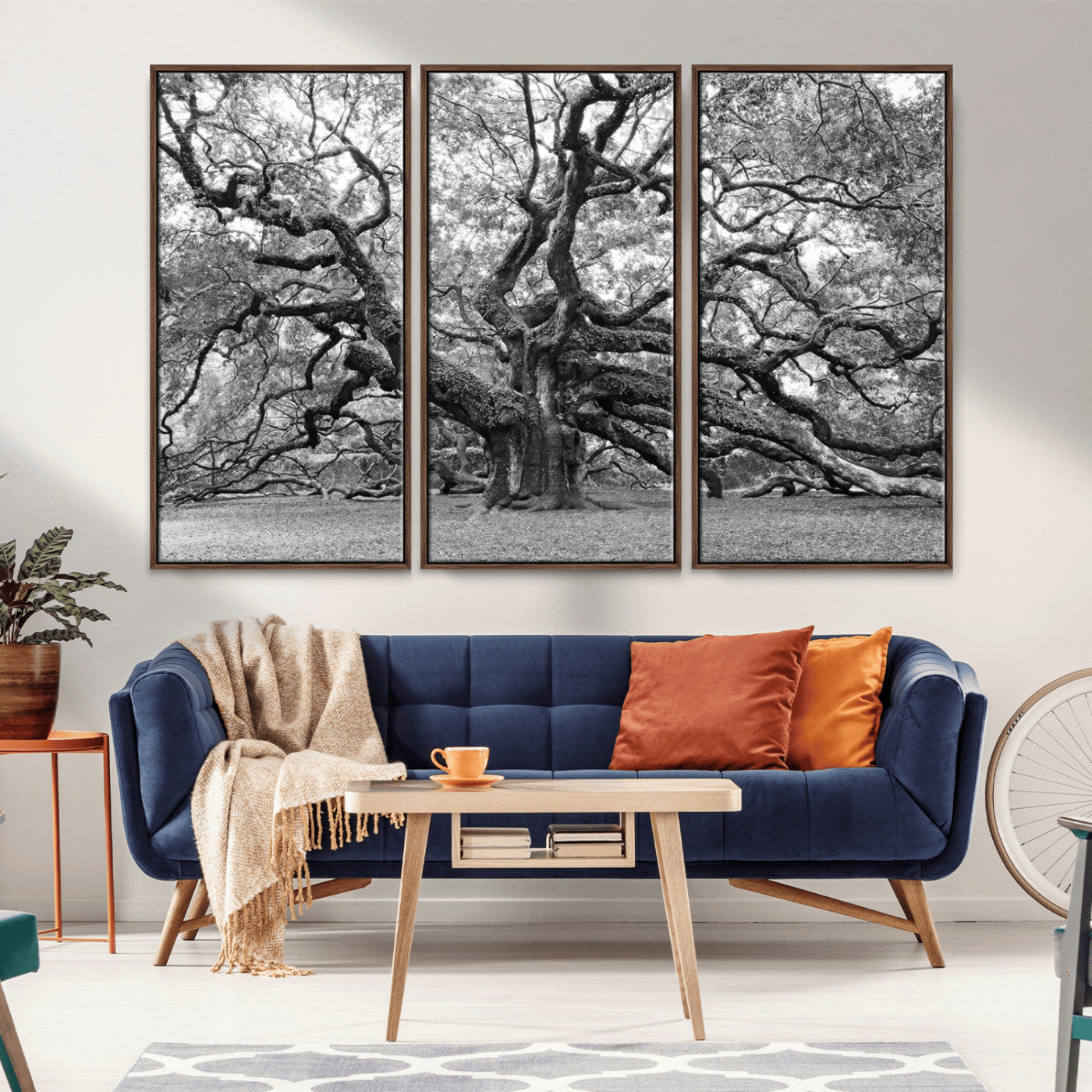 MGV-FC-48X32-3P - Black White Angel Oak Tree Wall Art - Timeless Nature-Inspired Canvas for Rustic, Modern, or