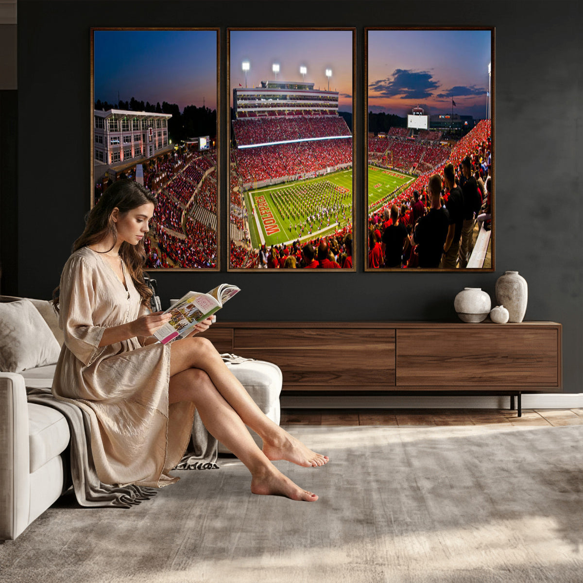 87655-MGV-CV-36X24 - NC State Wolfpack Football Team Print - Raleigh Carter-Finley Stadium Wall Art Canvas Print