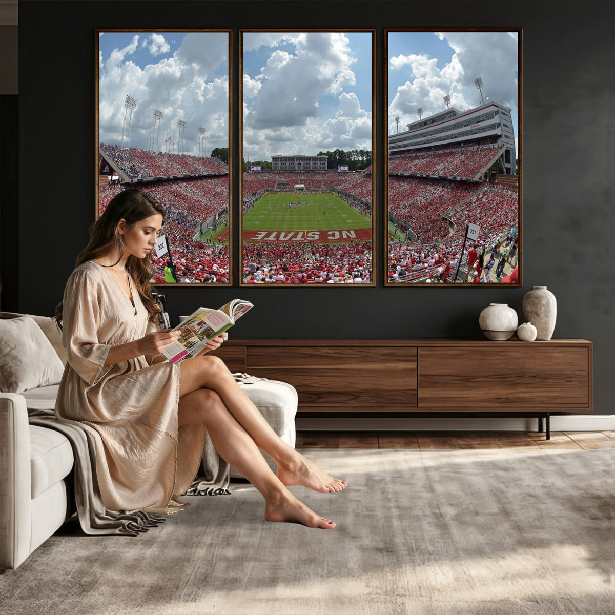 30640-MGV-CV-36X24 - NC State Wolfpack Football Team Print Canvas- Raleigh Carter-Finley Stadium Wall Art Canvas Print