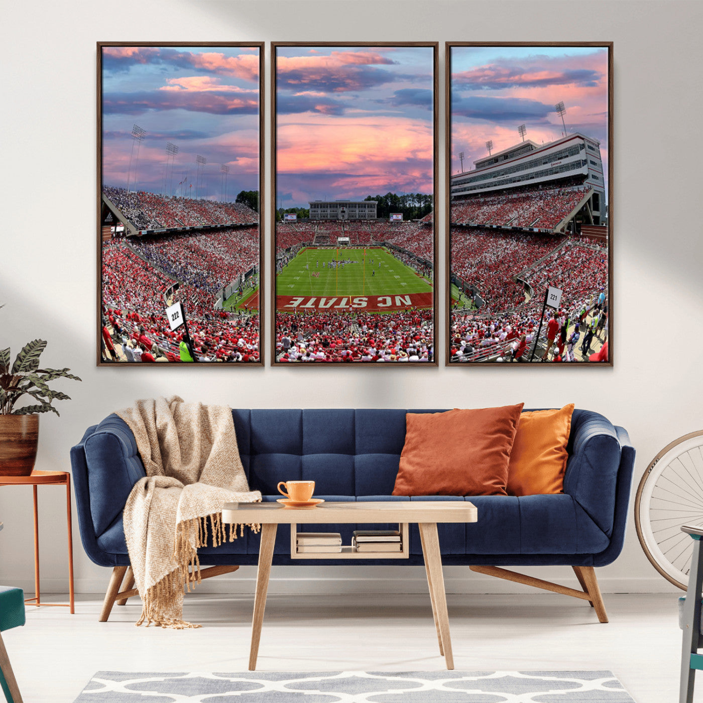 MGV-FC-48X32-3P - Carter-Finley Stadium Art Sunset Game Triple Canvas Wall Art - NC State Wolfpack Football Match