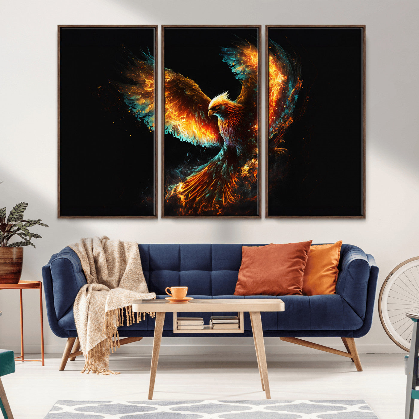 MGV-FC-48X32-3P - Fiery Phoenix Canvas Print | Ready to Hang Wall Art | Bold Fantasy Decor for Living Room | Majestic